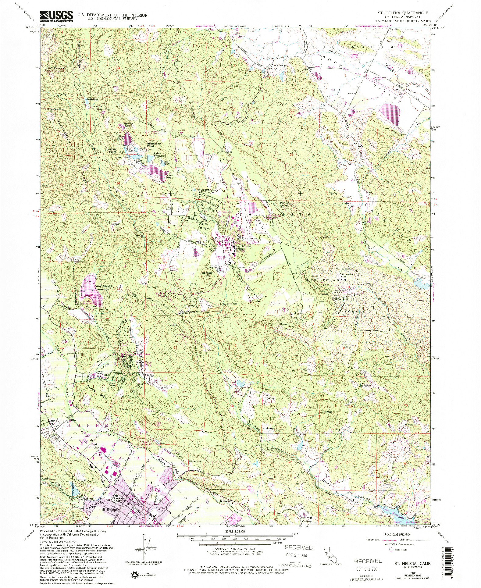 USGS 1:24000-SCALE QUADRANGLE FOR ST. HELENA, CA 1960