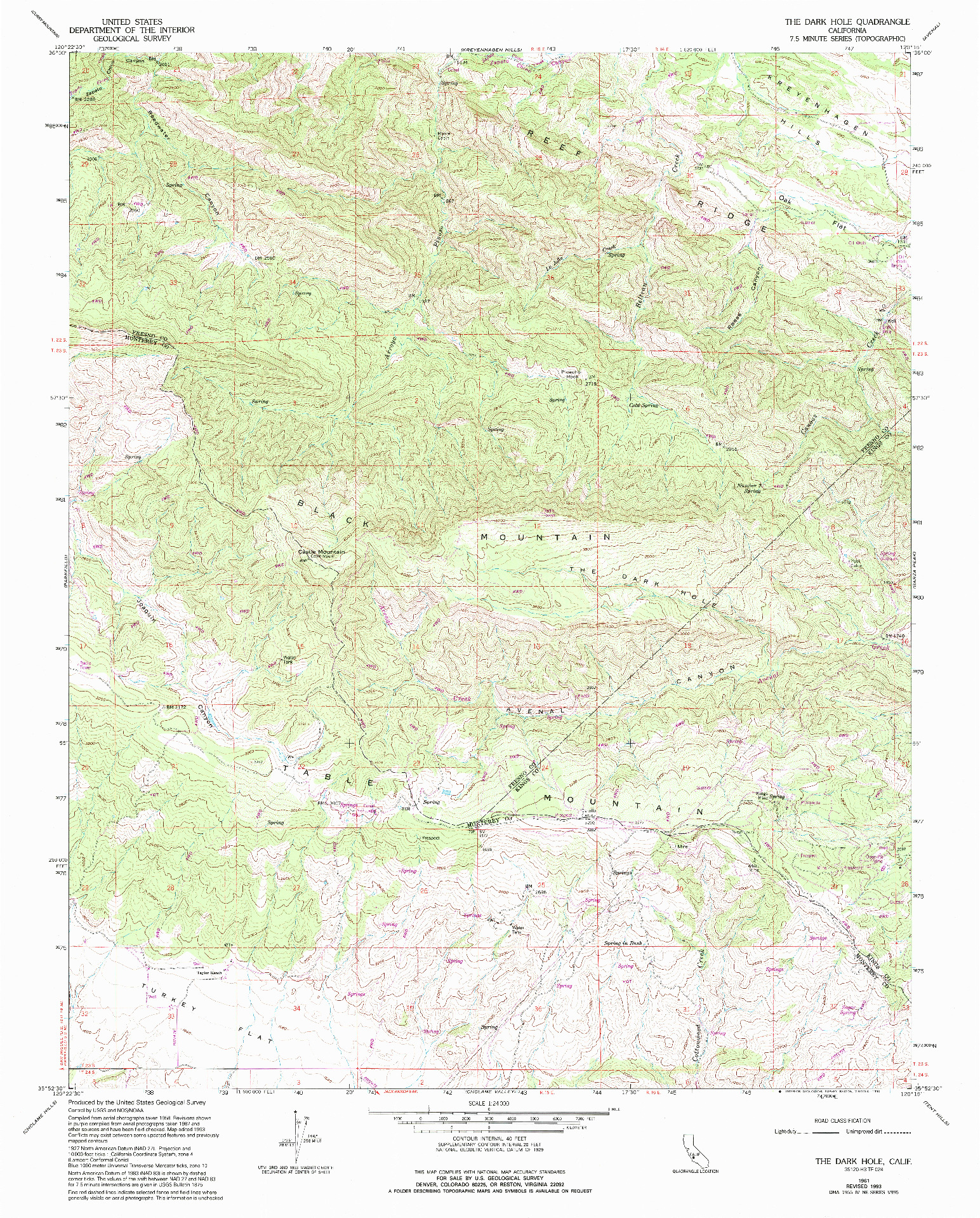USGS 1:24000-SCALE QUADRANGLE FOR THE DARK HOLE, CA 1961