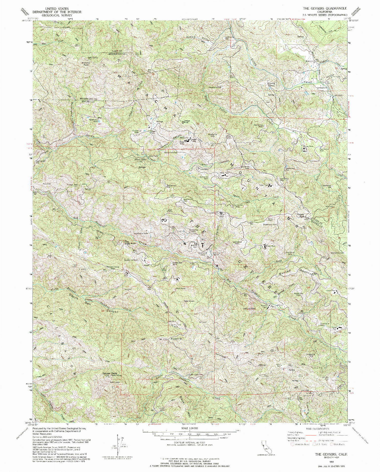 USGS 1:24000-SCALE QUADRANGLE FOR THE GEYSERS, CA 1993