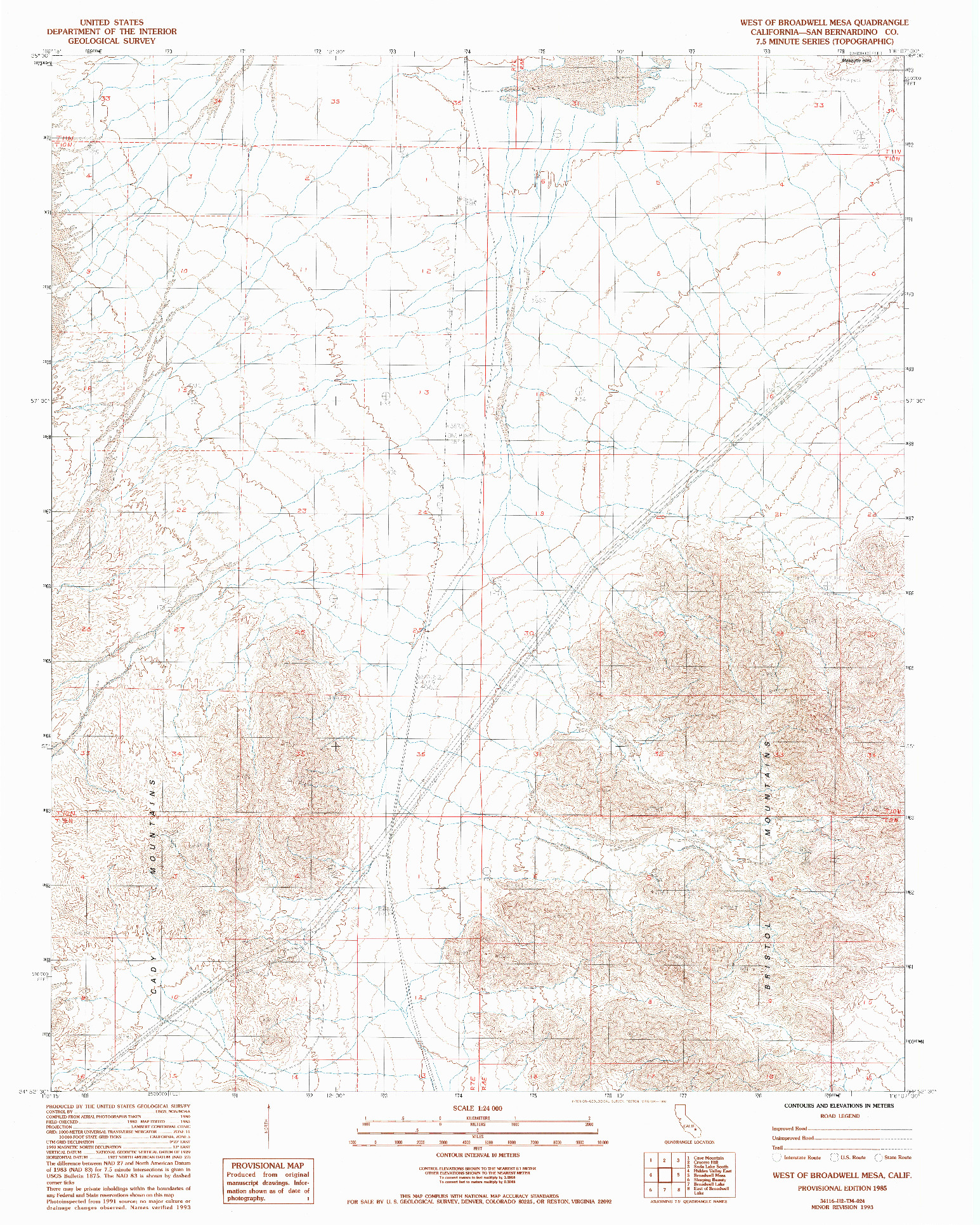 USGS 1:24000-SCALE QUADRANGLE FOR WEST OF BROADWELL MESA, CA 1985