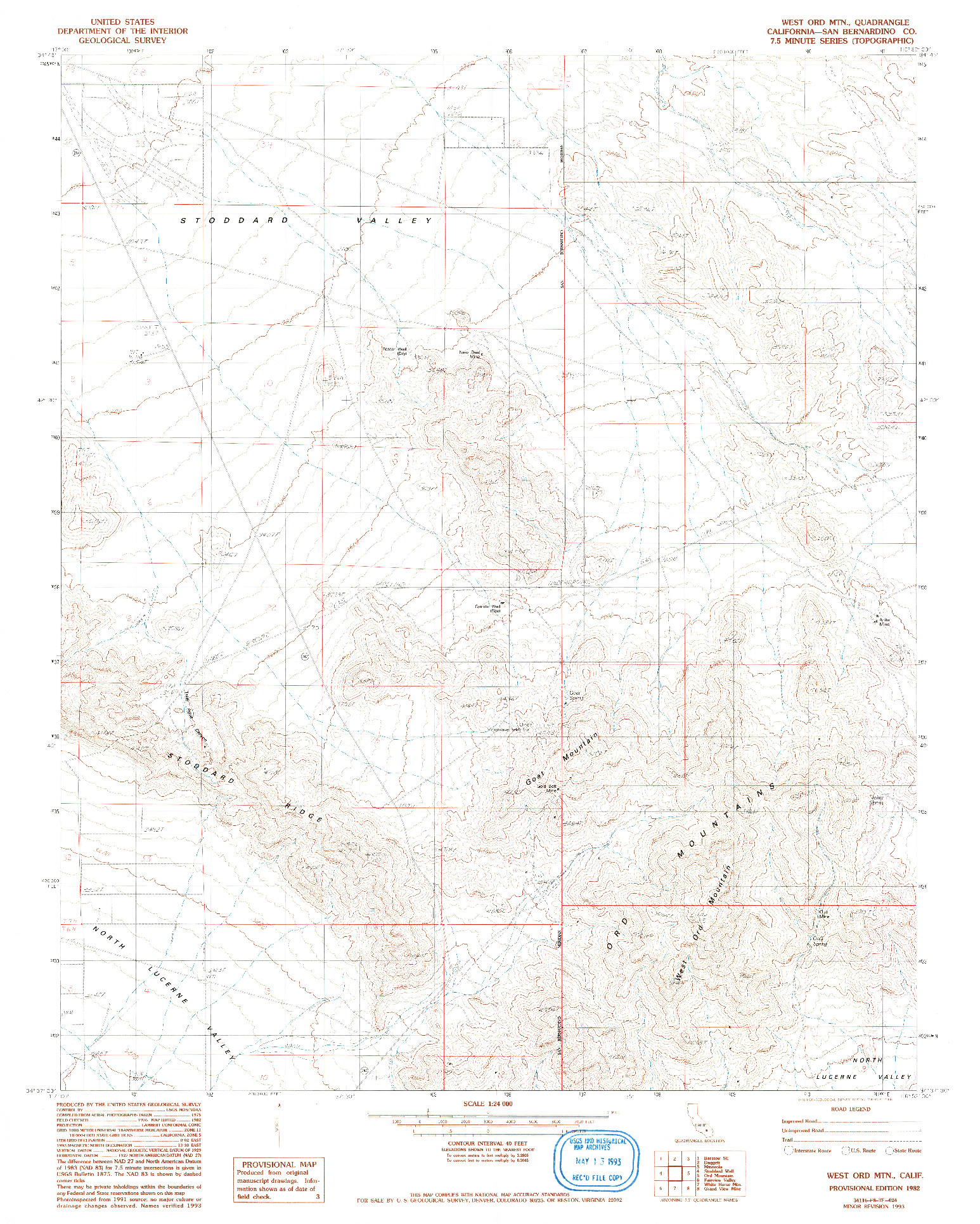 USGS 1:24000-SCALE QUADRANGLE FOR WEST ORD MOUNTAIN, CA 1982