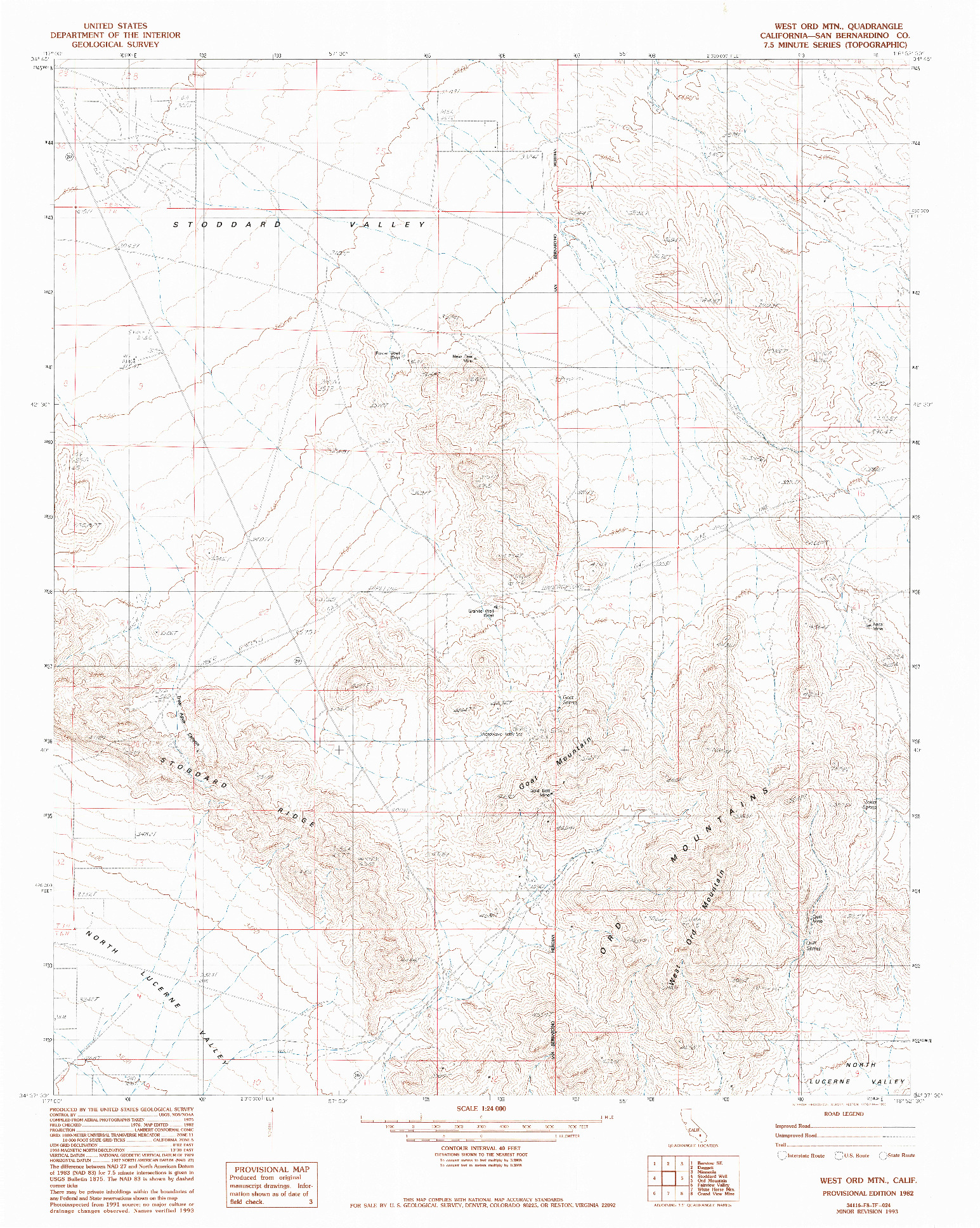 USGS 1:24000-SCALE QUADRANGLE FOR WEST ORD MTN, CA 1982