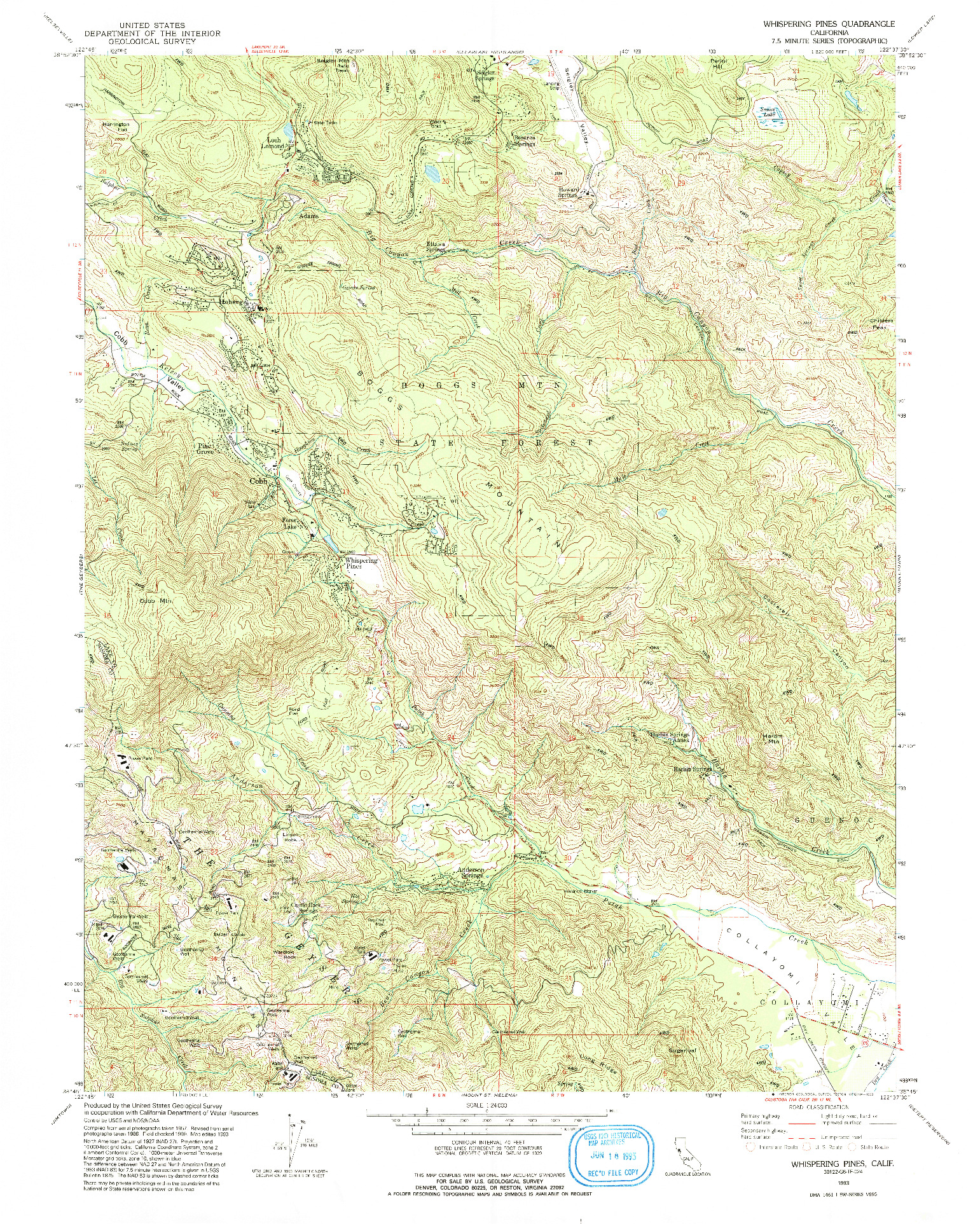 USGS 1:24000-SCALE QUADRANGLE FOR WHISPERING PINES, CA 1993