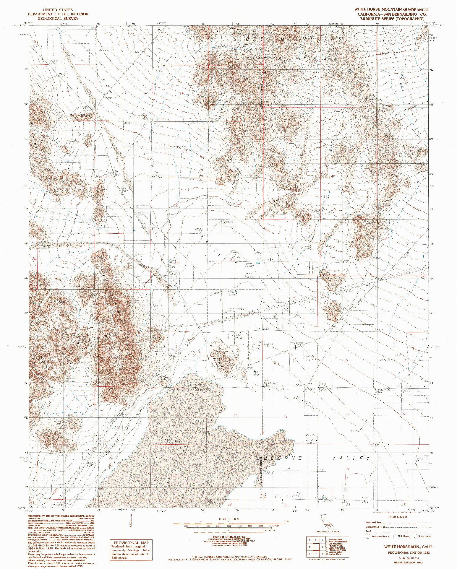 USGS 1:24000-SCALE QUADRANGLE FOR WHITE HORSE MTN, CA 1982