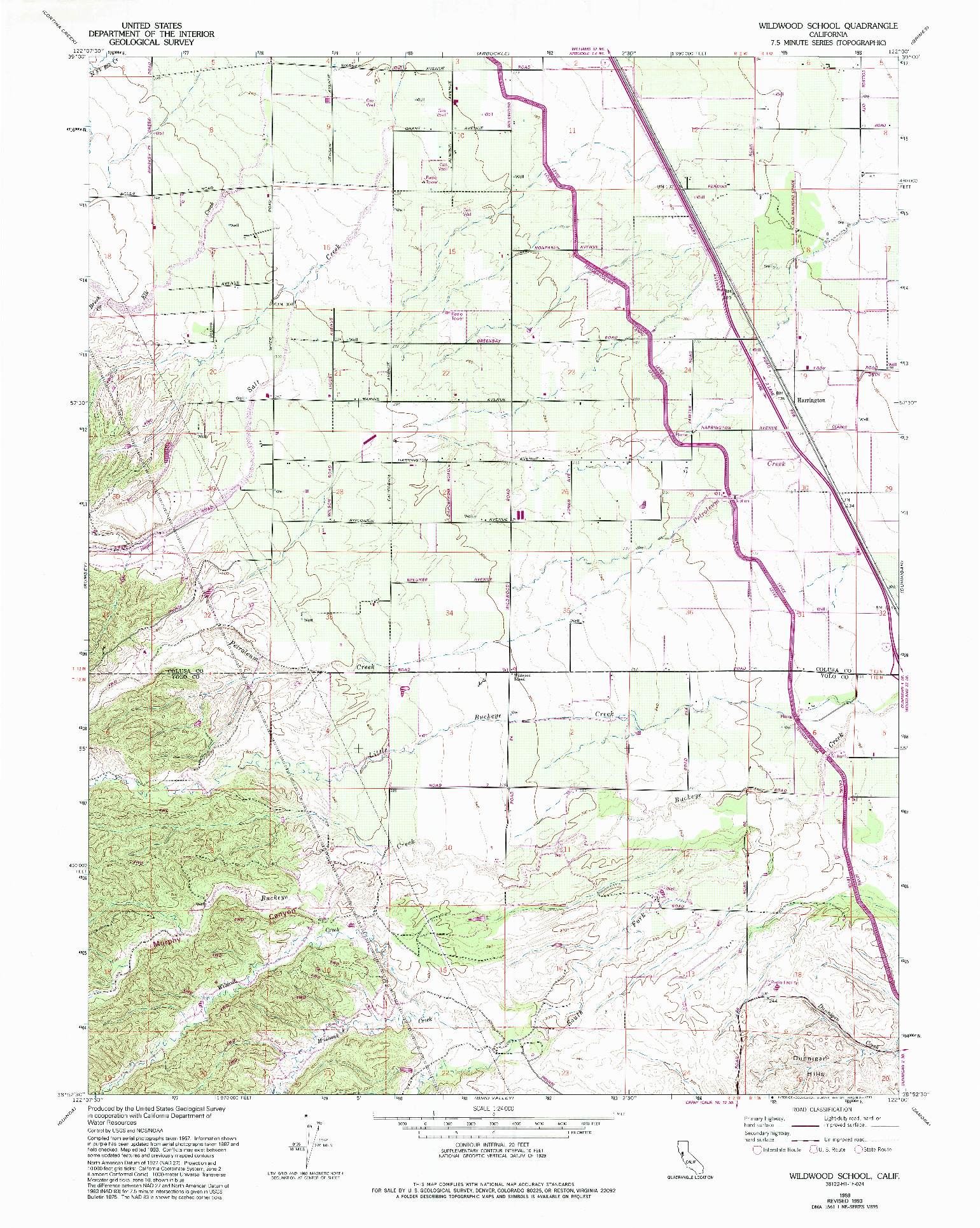 USGS 1:24000-SCALE QUADRANGLE FOR WILDWOOD SCHOOL, CA 1959