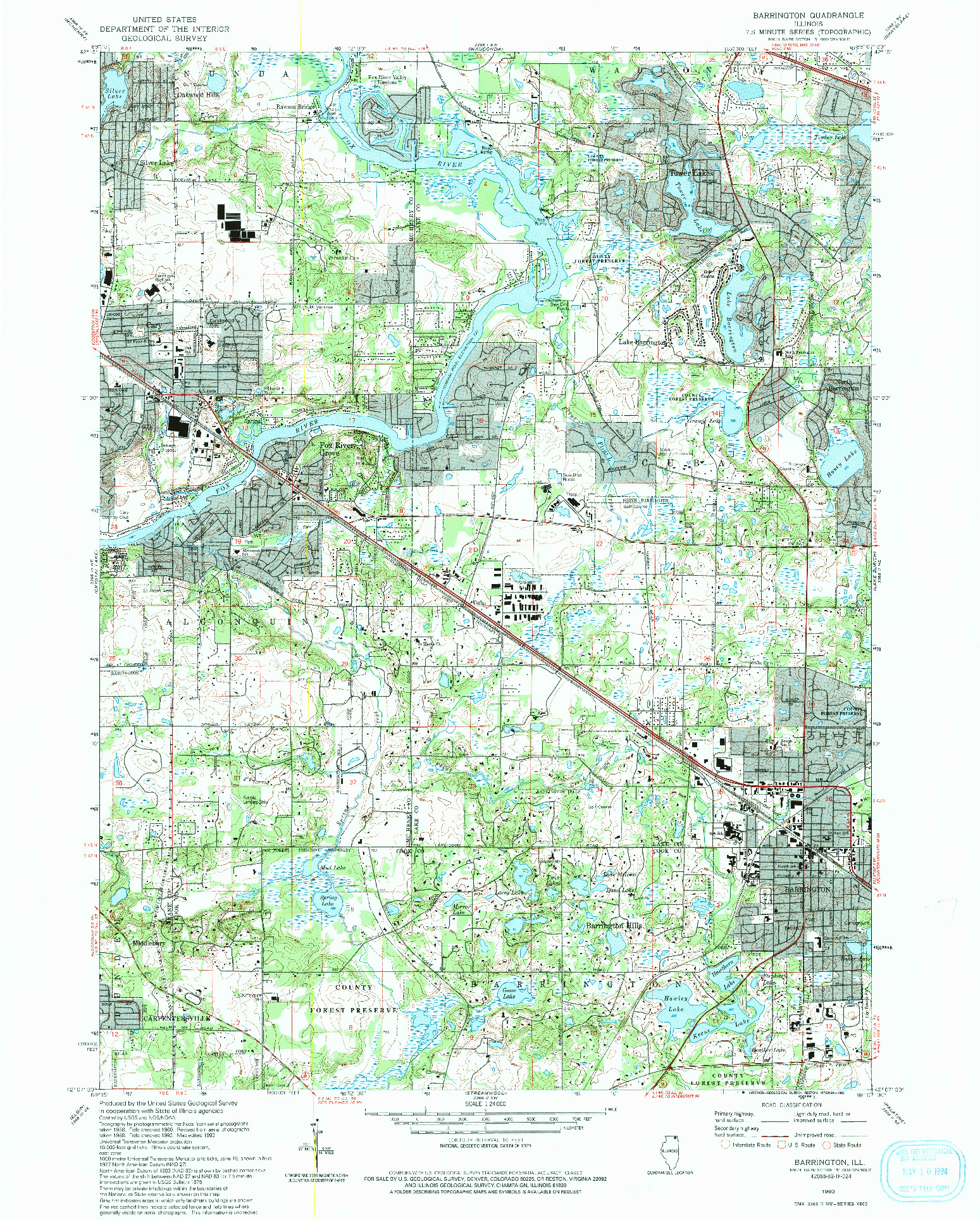 USGS 1:24000-SCALE QUADRANGLE FOR BARRINGTON, IL 1993