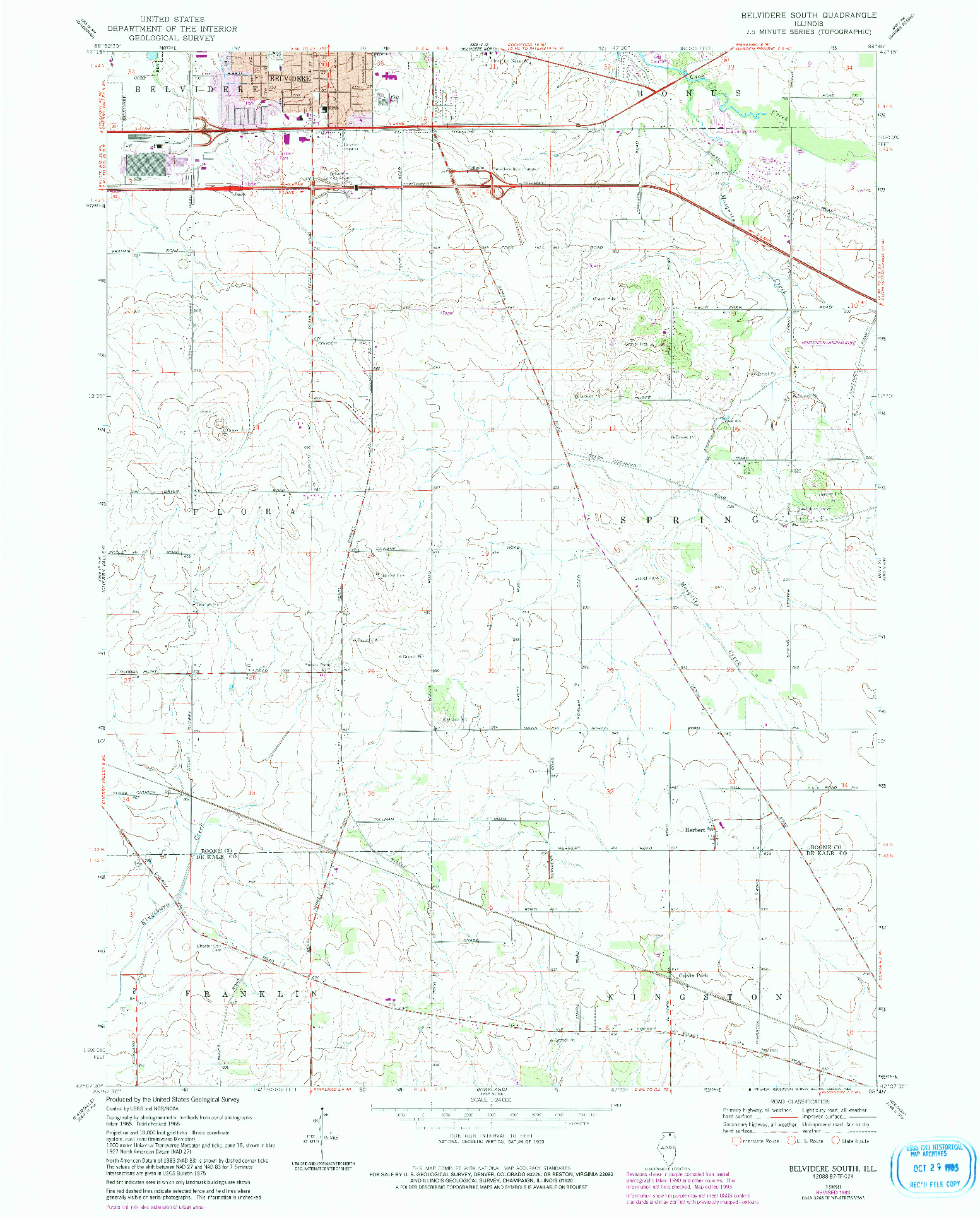 USGS 1:24000-SCALE QUADRANGLE FOR BELVIDERE SOUTH, IL 1968