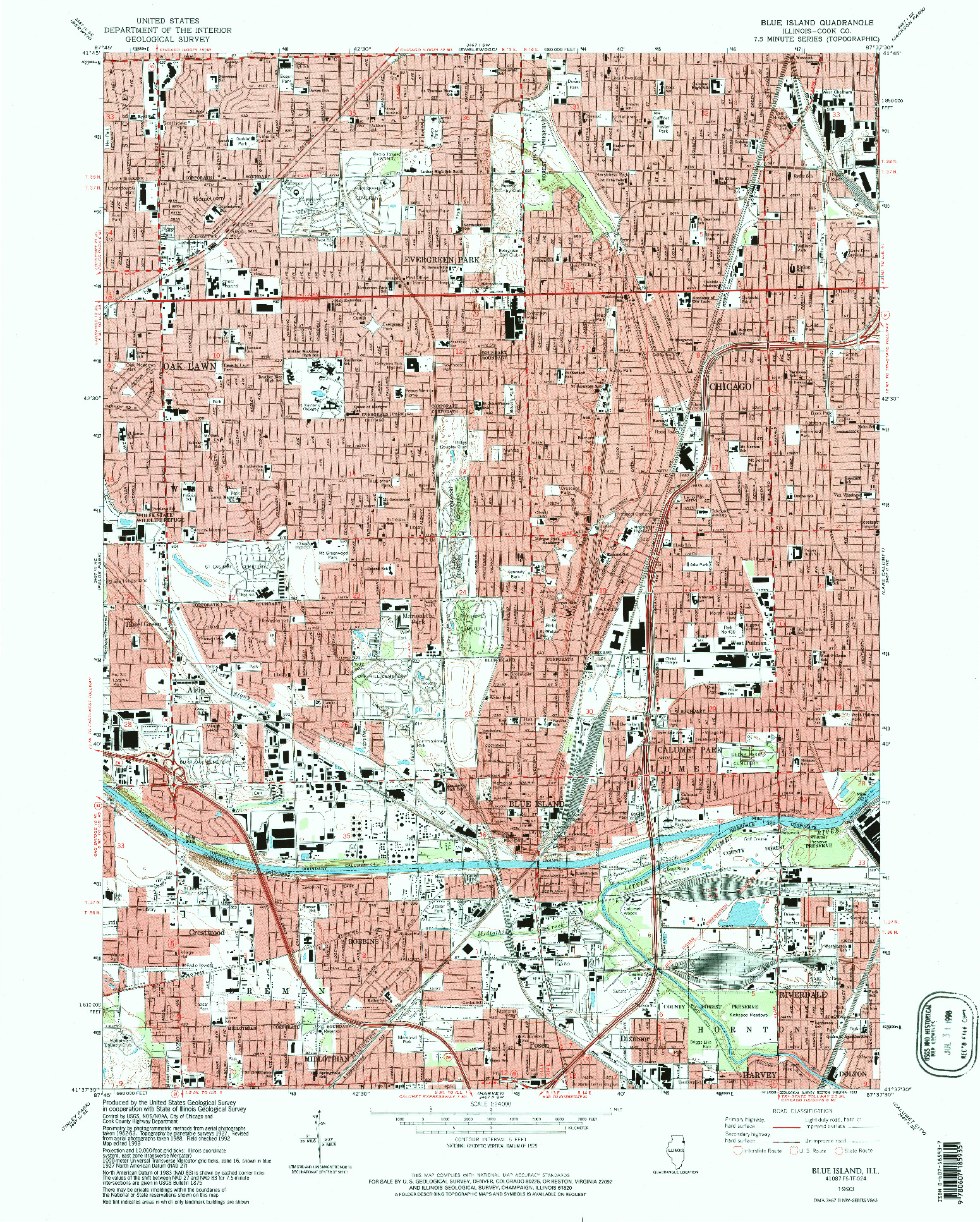 USGS 1:24000-SCALE QUADRANGLE FOR BLUE ISLAND, IL 1993