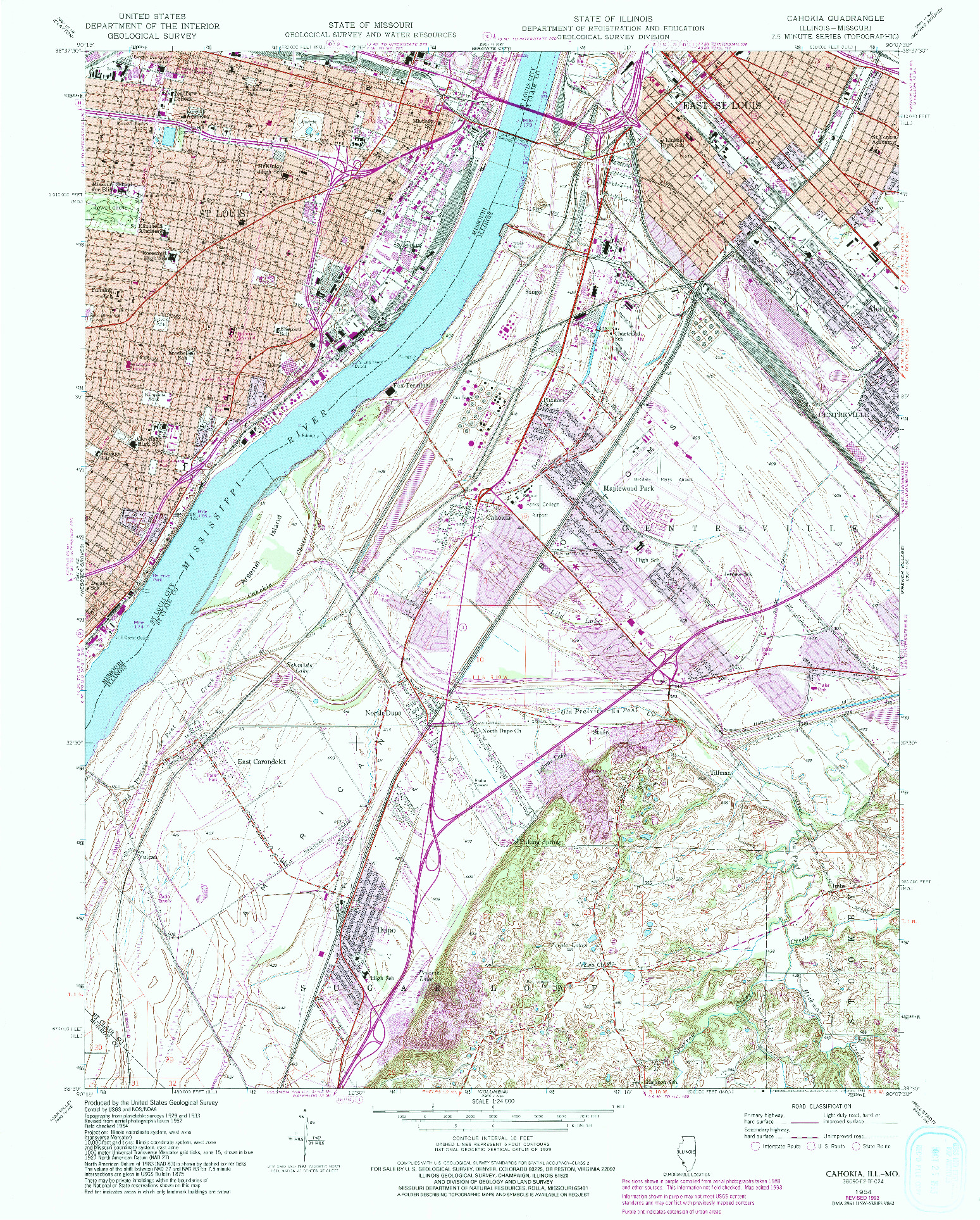 USGS 1:24000-SCALE QUADRANGLE FOR CAHOKIA, IL 1954