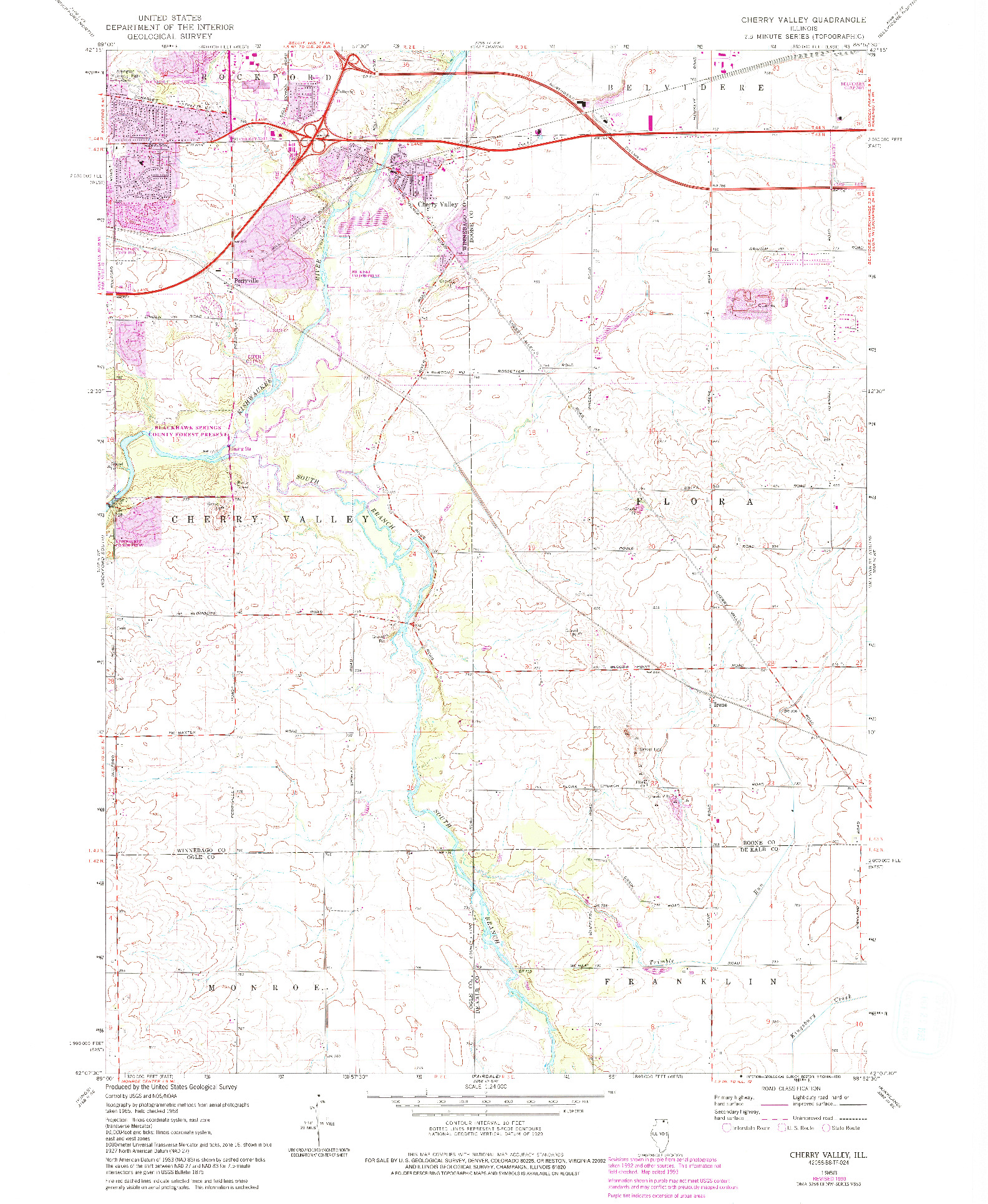 USGS 1:24000-SCALE QUADRANGLE FOR CHERRY VALLEY, IL 1968