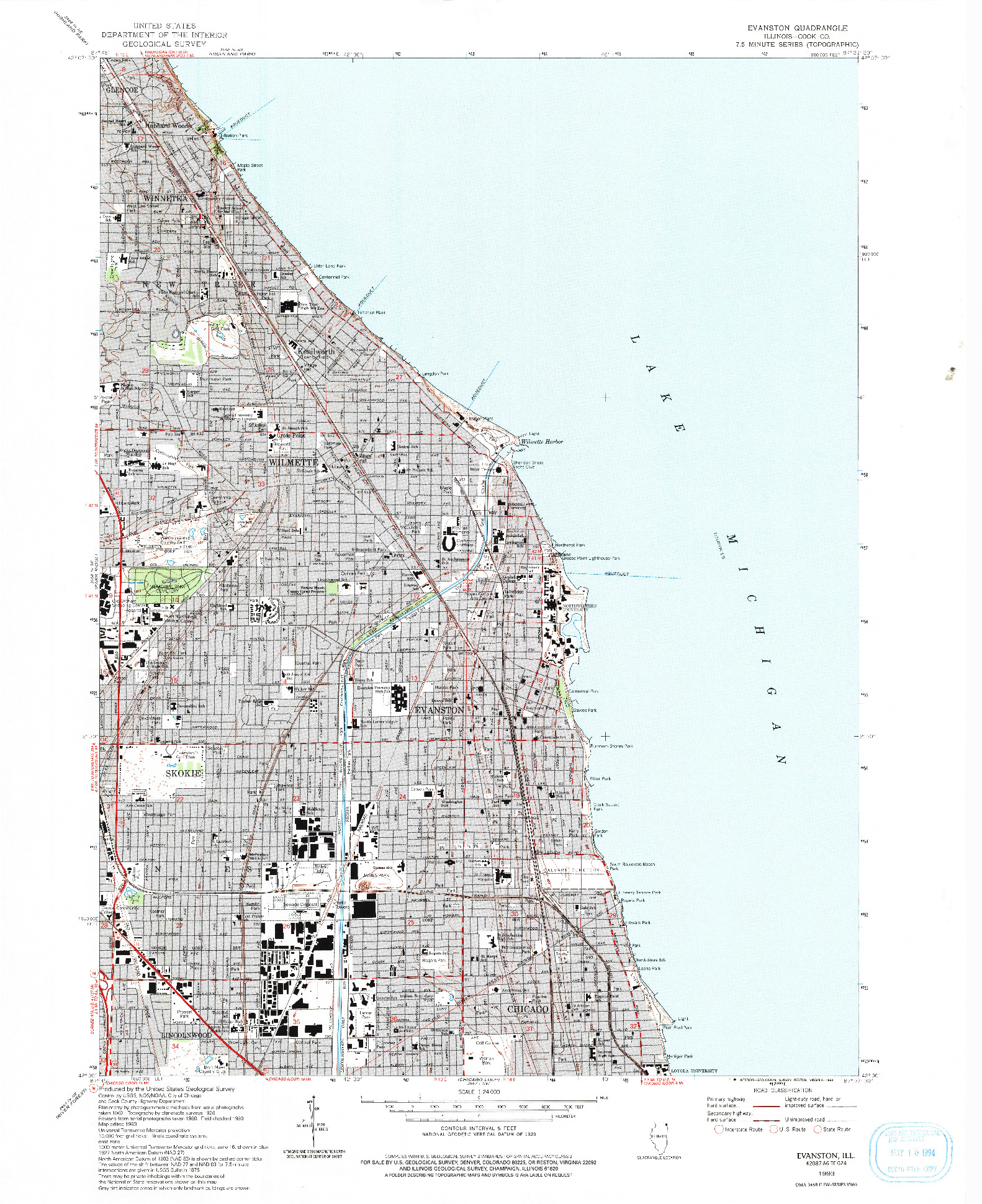 USGS 1:24000-SCALE QUADRANGLE FOR EVANSTON, IL 1993