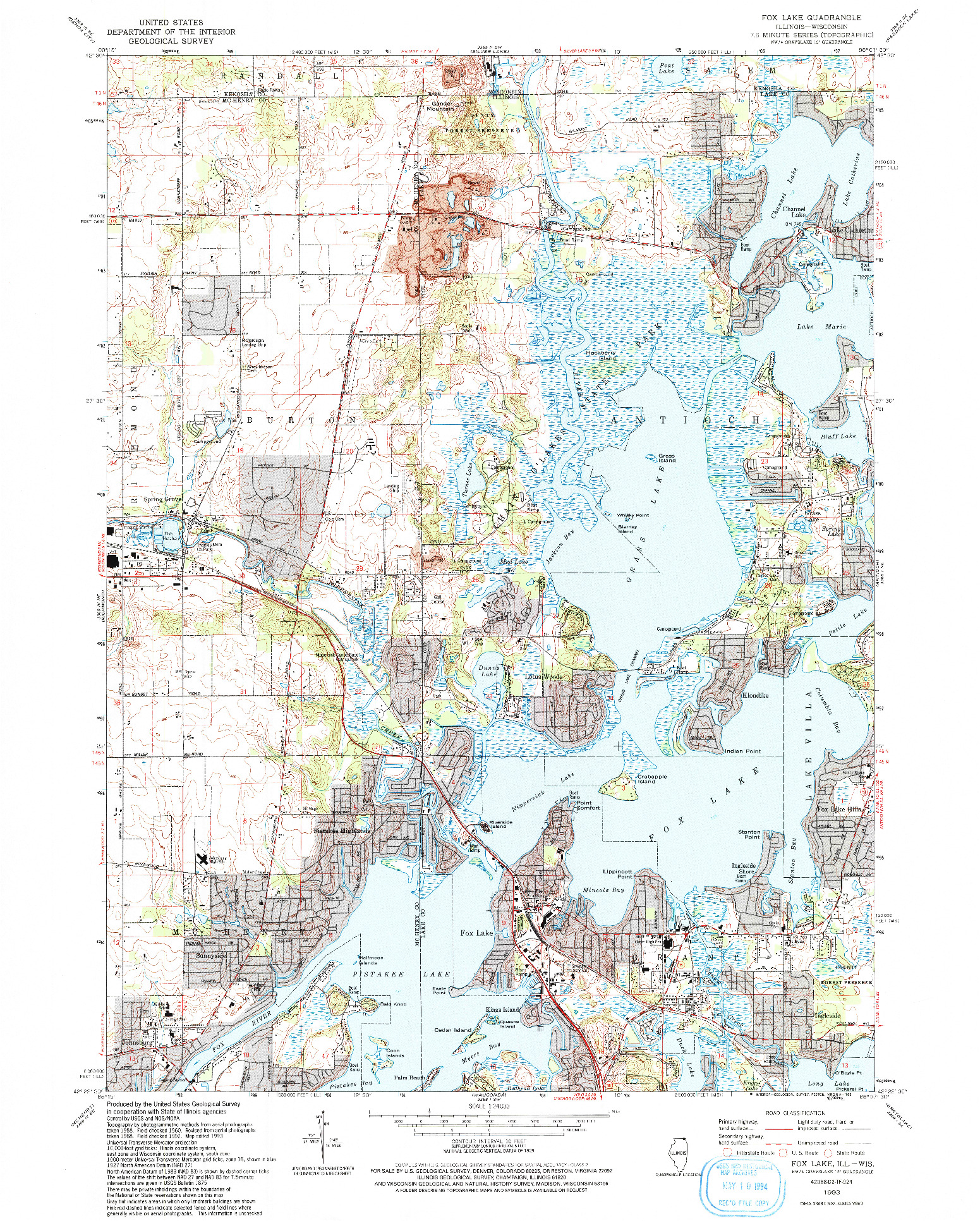 USGS 1:24000-SCALE QUADRANGLE FOR FOX LAKE, IL 1993
