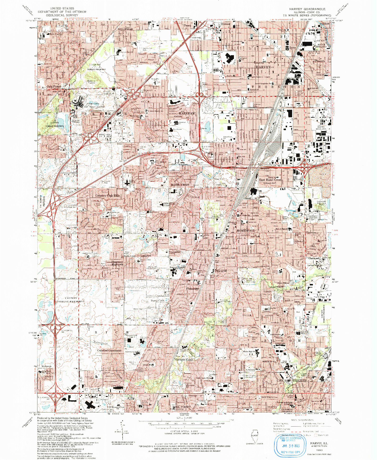 USGS 1:24000-SCALE QUADRANGLE FOR HARVEY, IL 1993