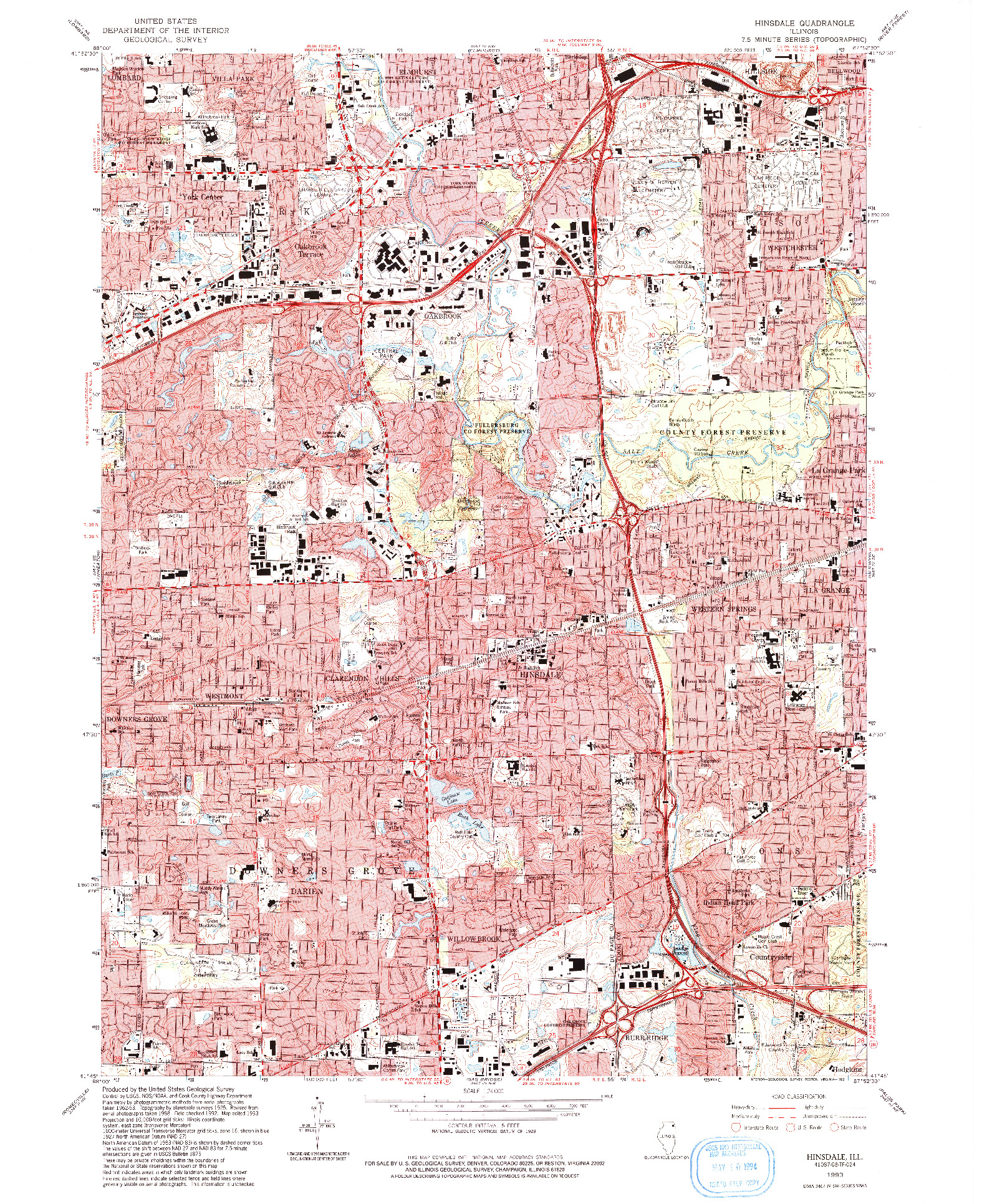 USGS 1:24000-SCALE QUADRANGLE FOR HINSDALE, IL 1993