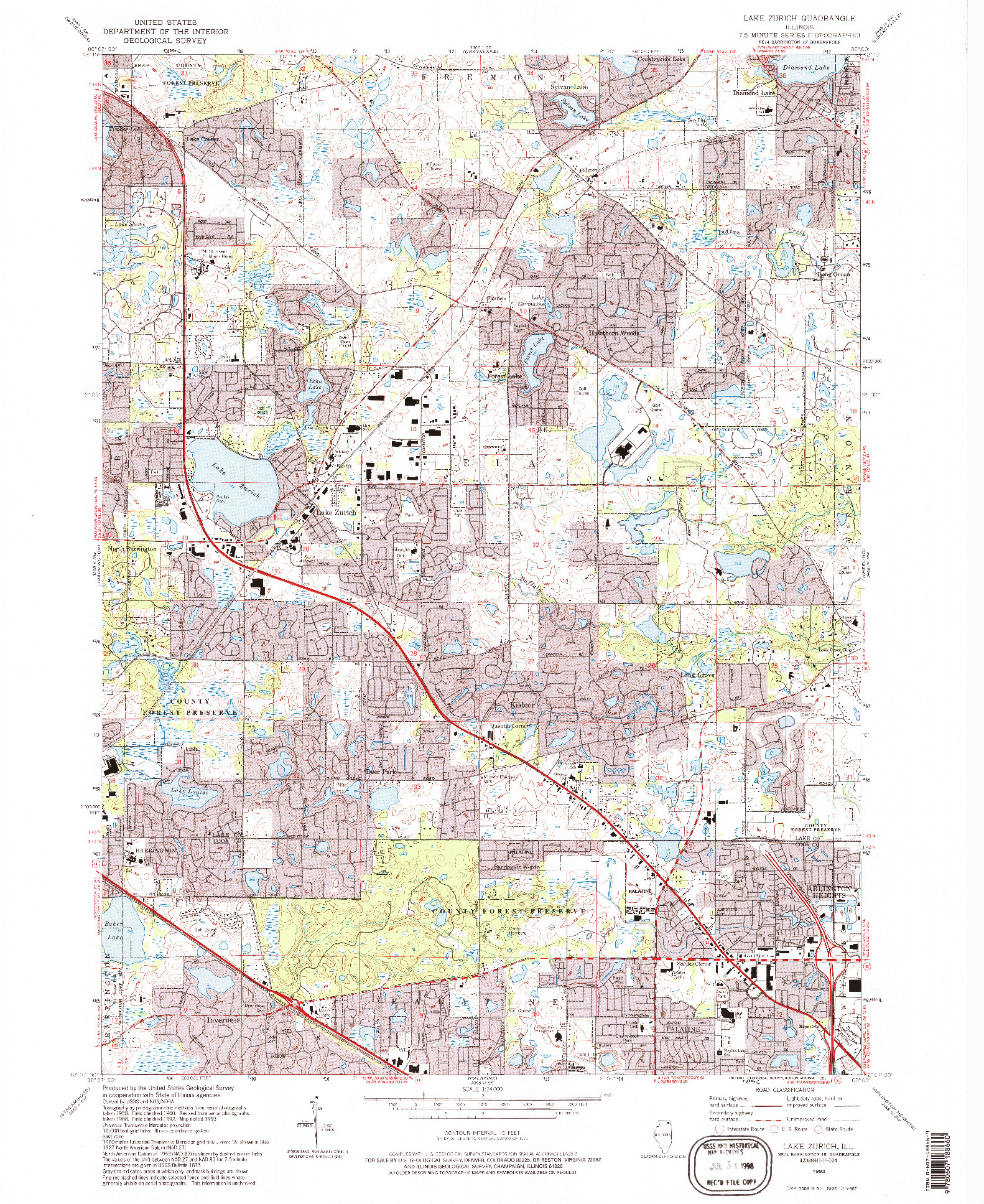 USGS 1:24000-SCALE QUADRANGLE FOR LAKE ZURICH, IL 1993