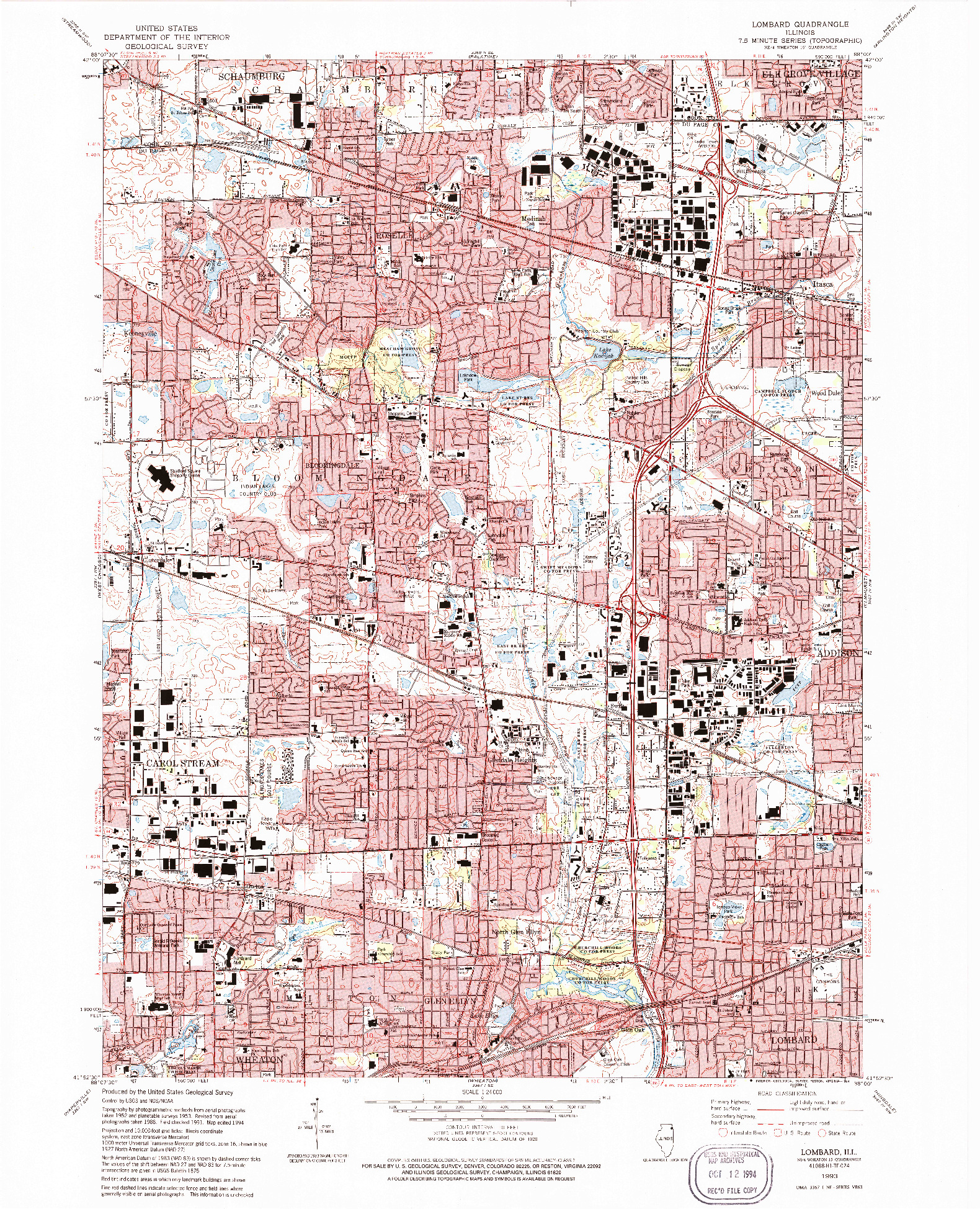 USGS 1:24000-SCALE QUADRANGLE FOR LOMBARD, IL 1993