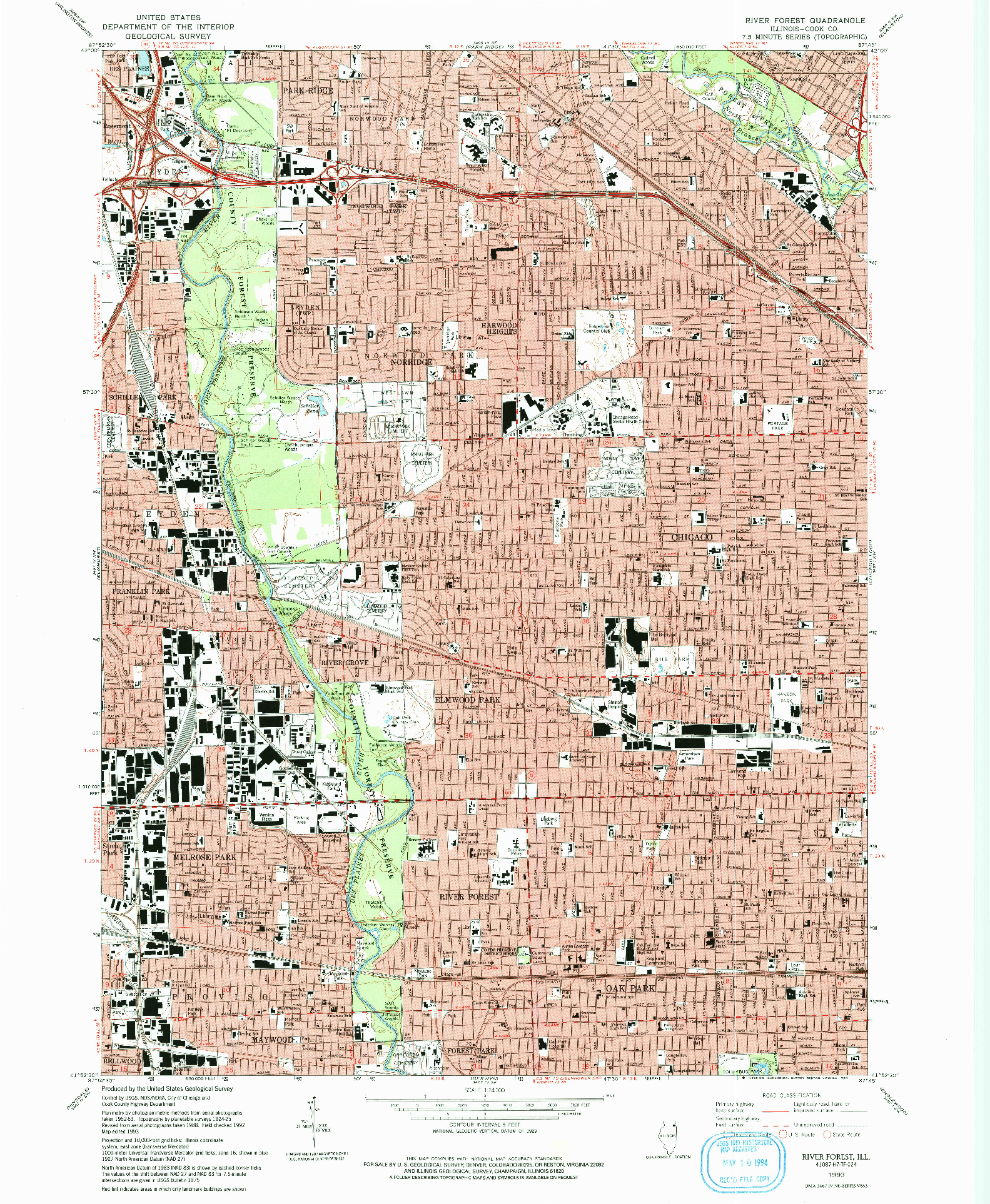 USGS 1:24000-SCALE QUADRANGLE FOR RIVER FOREST, IL 1993