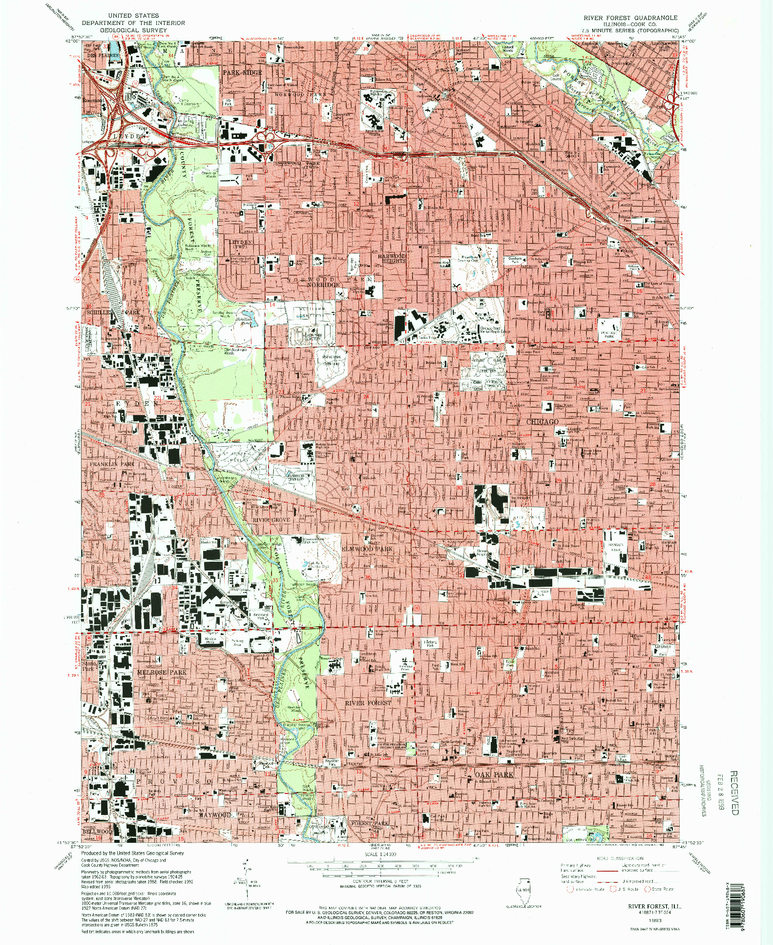 USGS 1:24000-SCALE QUADRANGLE FOR RIVER FOREST, IL 1993