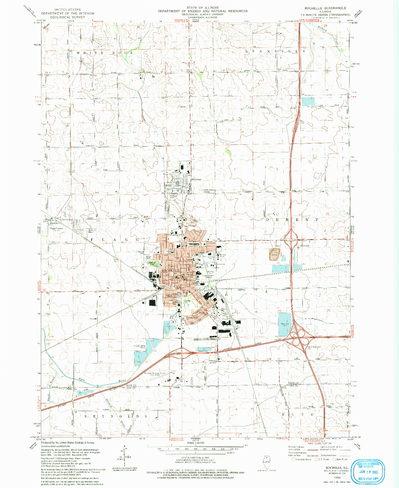 USGS 1:24000-SCALE QUADRANGLE FOR ROCHELLE, IL 1993
