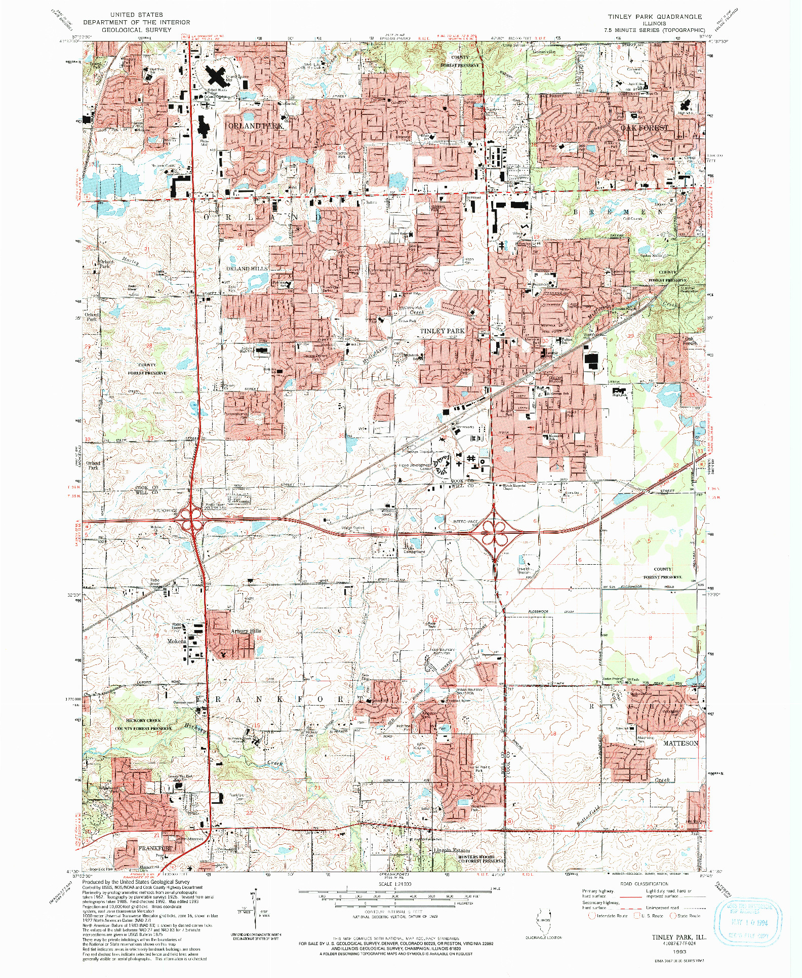 USGS 1:24000-SCALE QUADRANGLE FOR TINLEY PARK, IL 1993