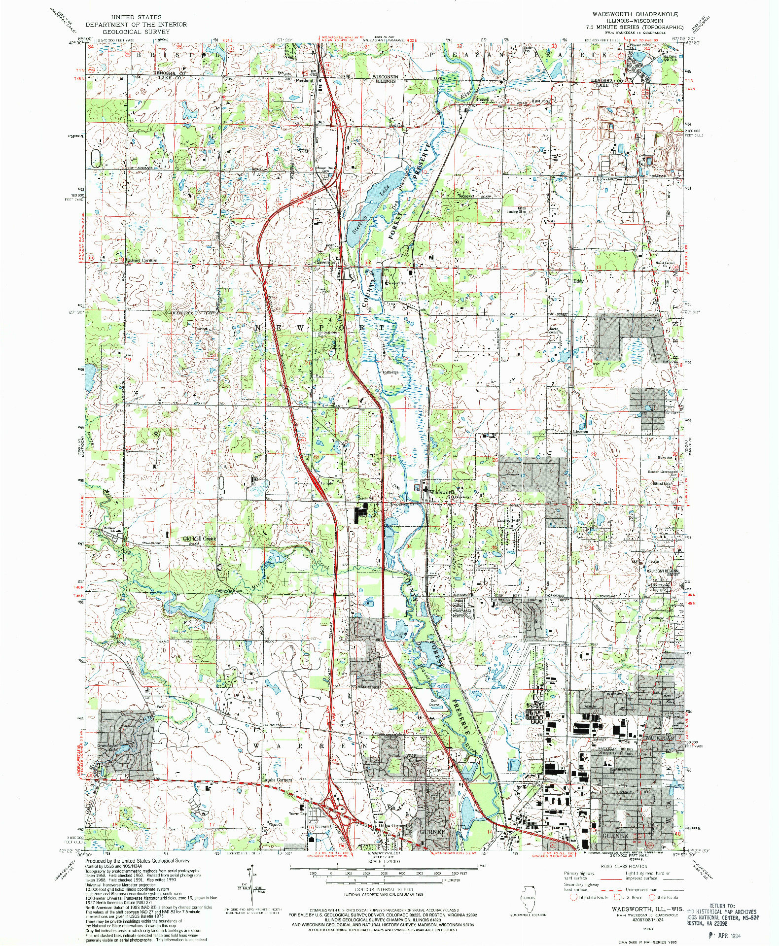 USGS 1:24000-SCALE QUADRANGLE FOR WADSWORTH, IL 1993