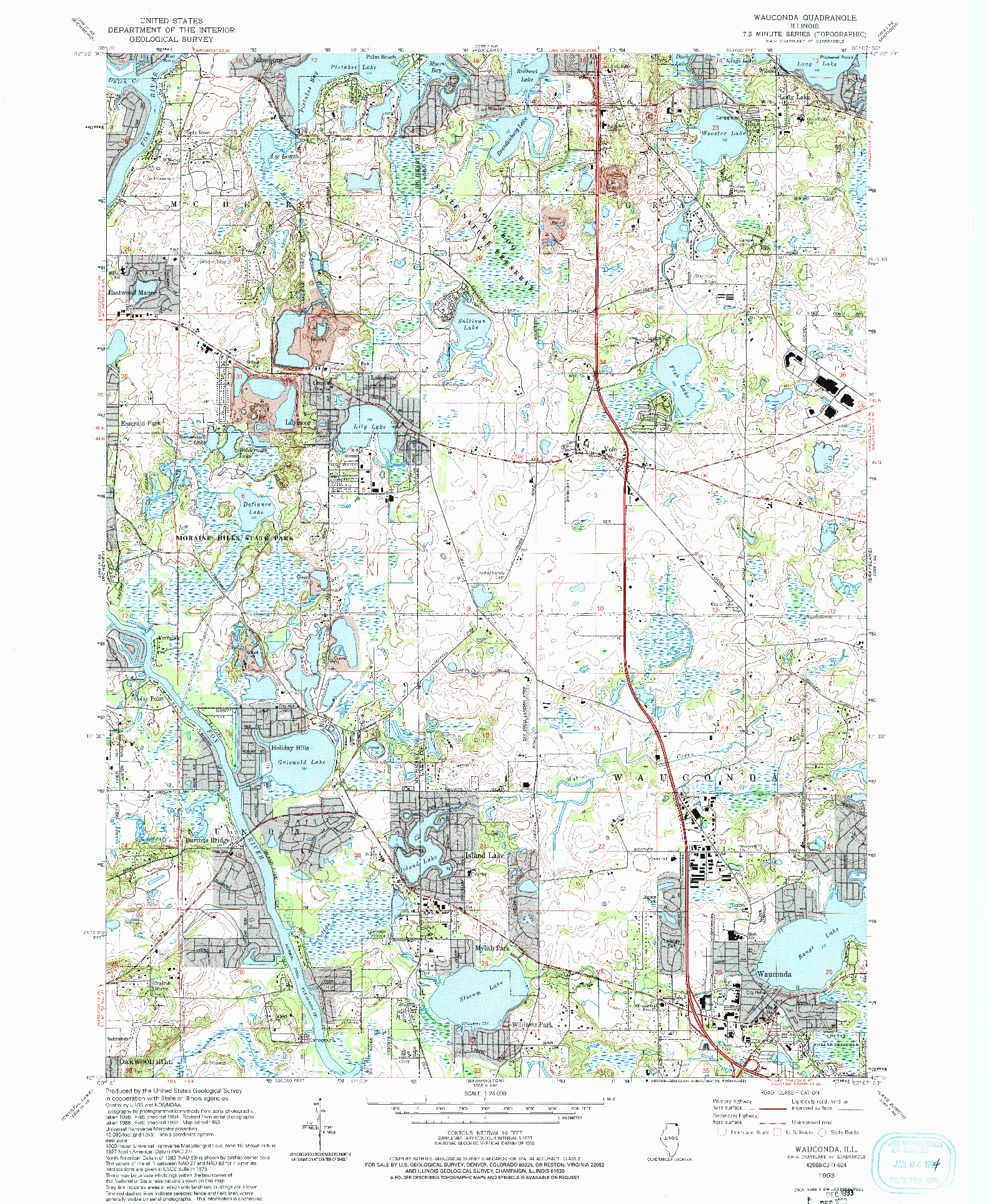 USGS 1:24000-SCALE QUADRANGLE FOR WAUCONDA, IL 1993