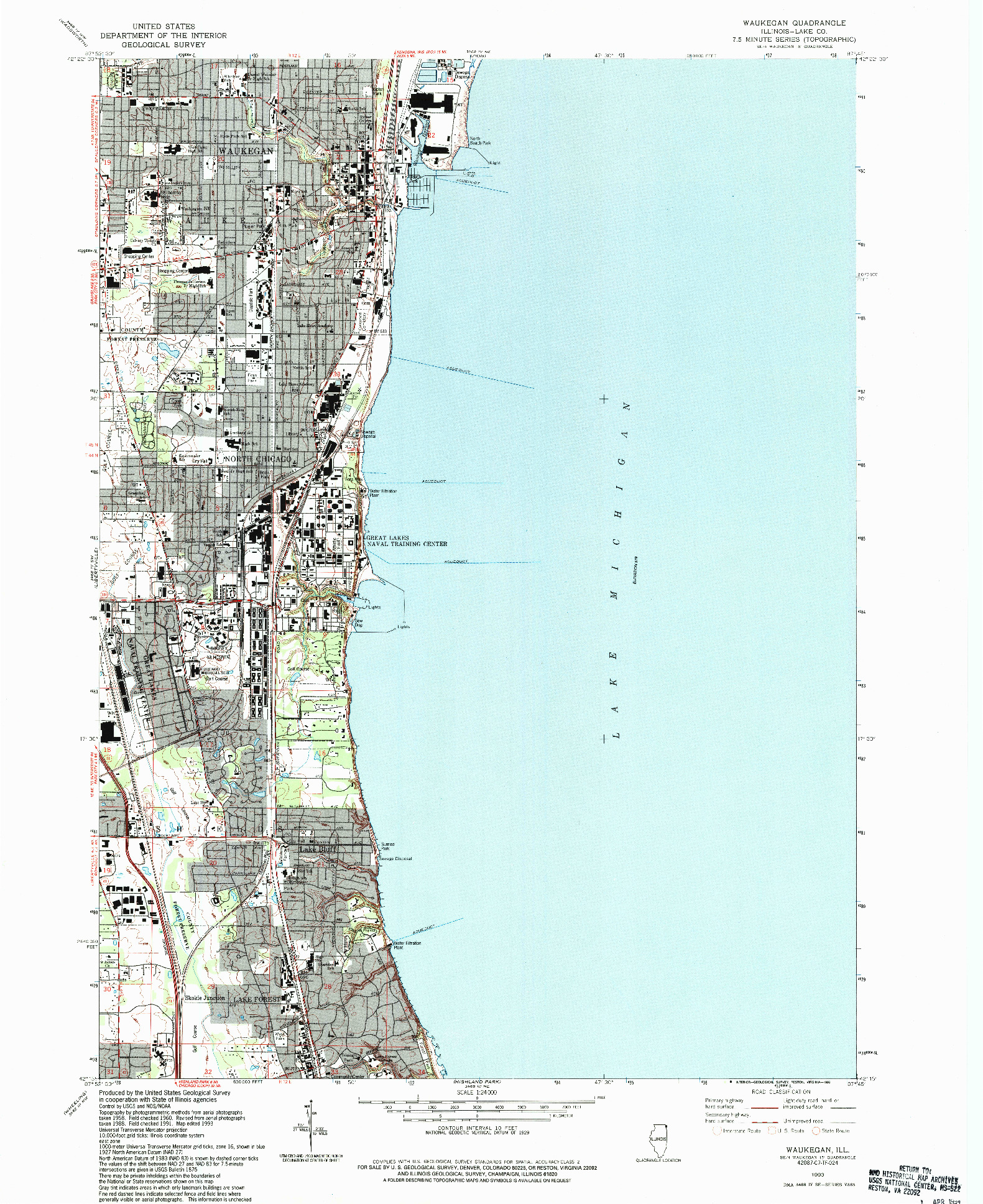 USGS 1:24000-SCALE QUADRANGLE FOR WAUKEGAN, IL 1993