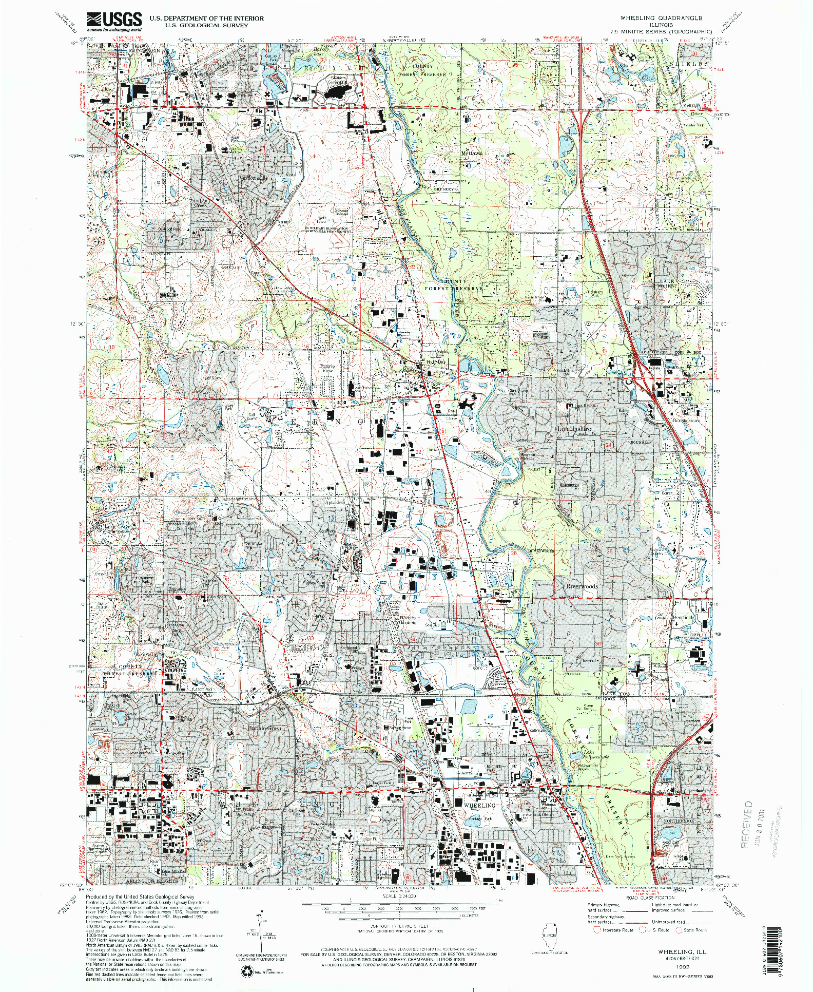 USGS 1:24000-SCALE QUADRANGLE FOR WHEELING, IL 1993
