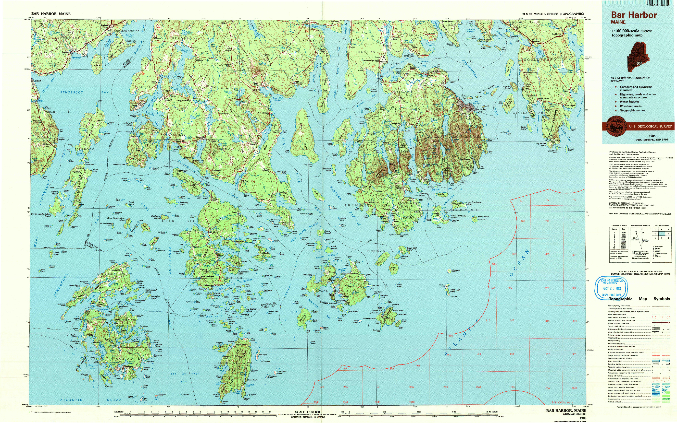 USGS 1:100000-SCALE QUADRANGLE FOR BAR HARBOR, ME 1985