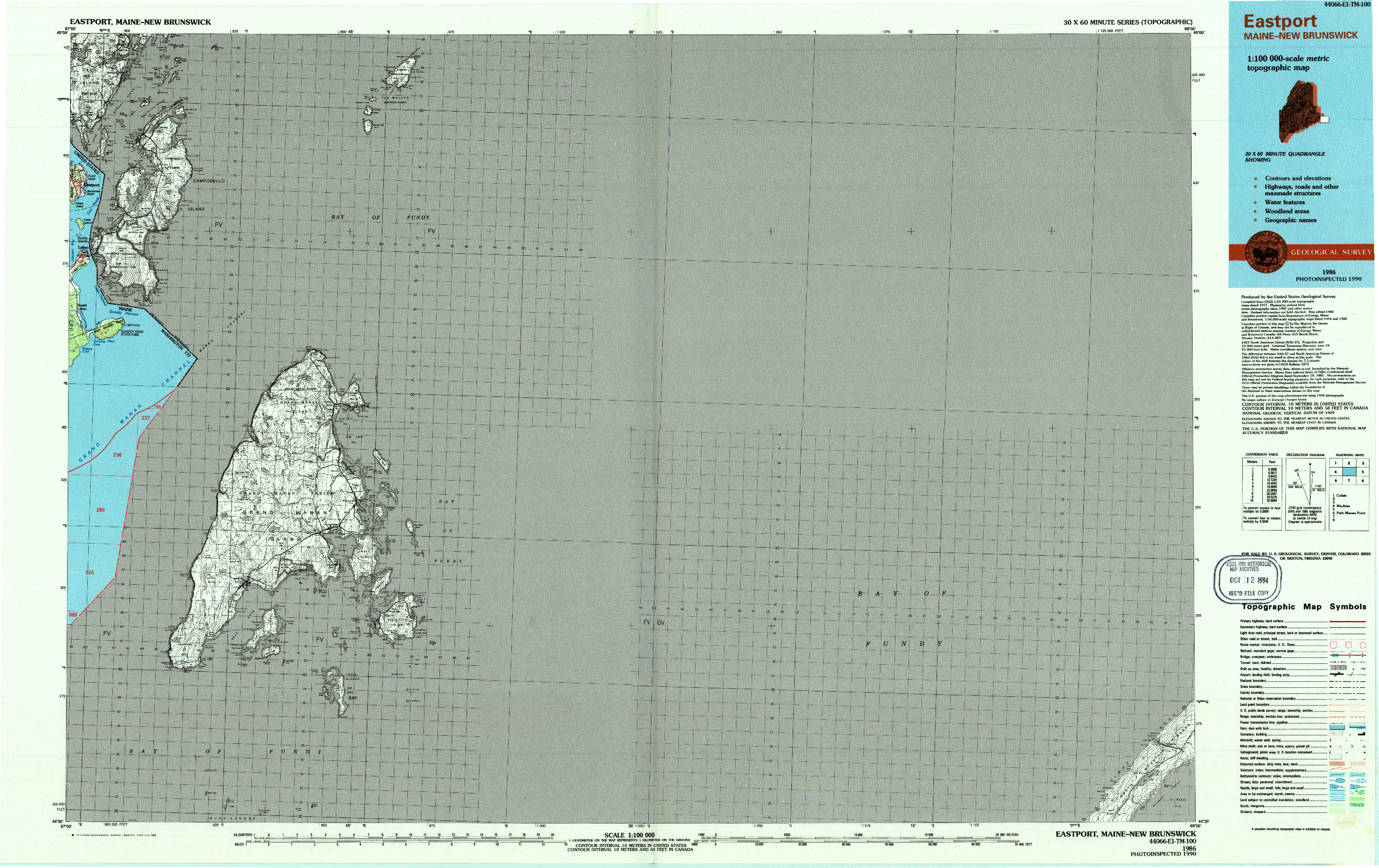 USGS 1:100000-SCALE QUADRANGLE FOR EASTPORT, ME 1986