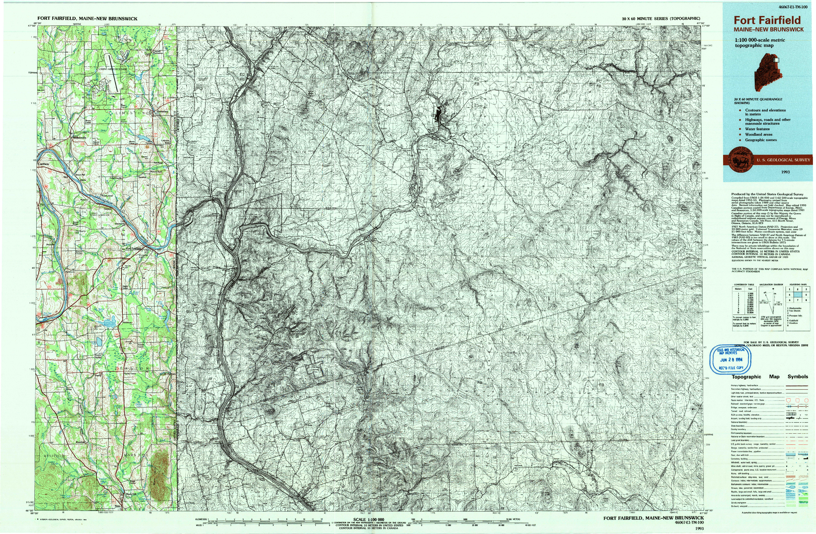 USGS 1:100000-SCALE QUADRANGLE FOR FORT FAIRFIELD, ME 1993