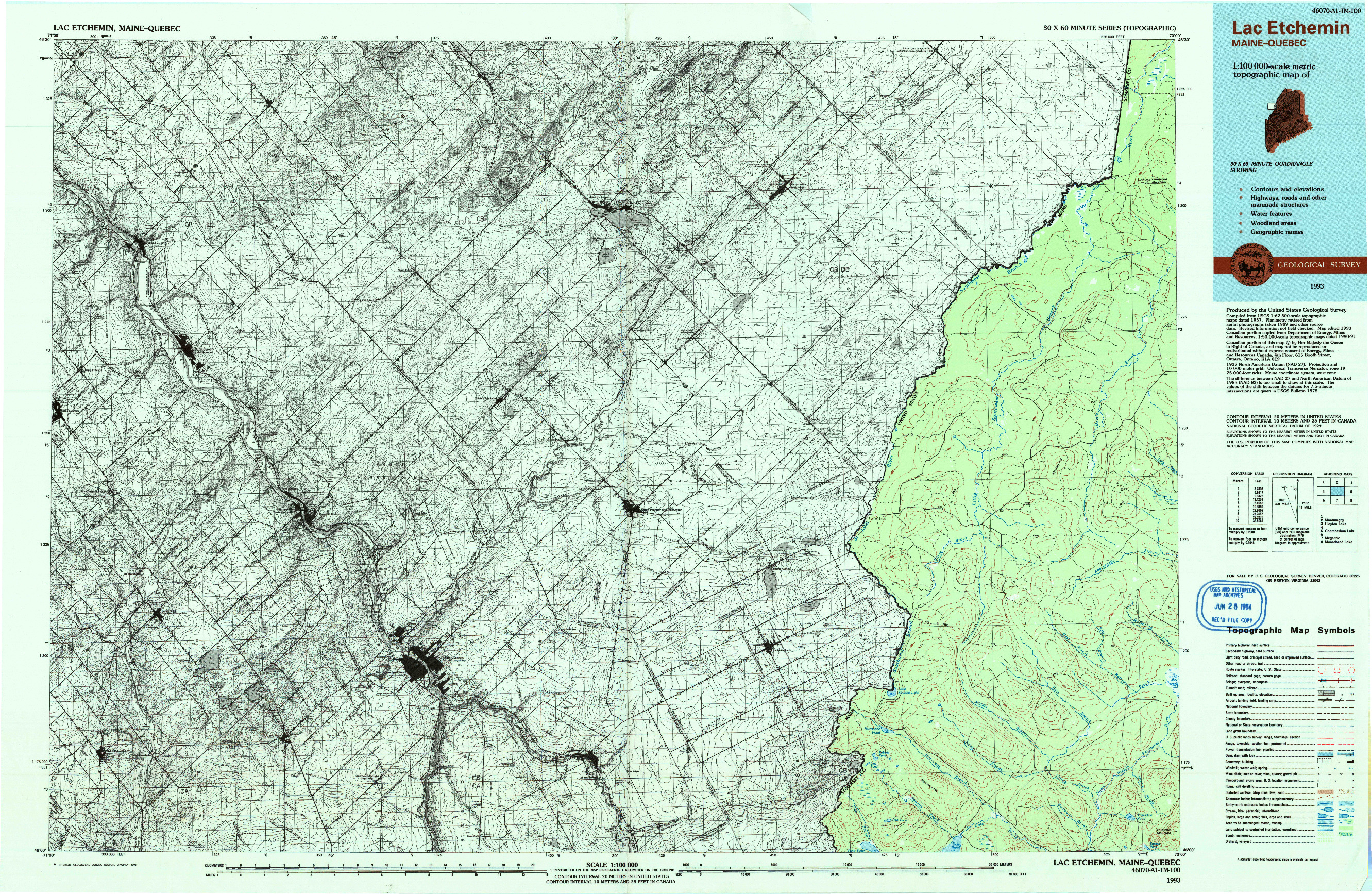 USGS 1:100000-SCALE QUADRANGLE FOR LAC ETCHEMIN, ME 1993