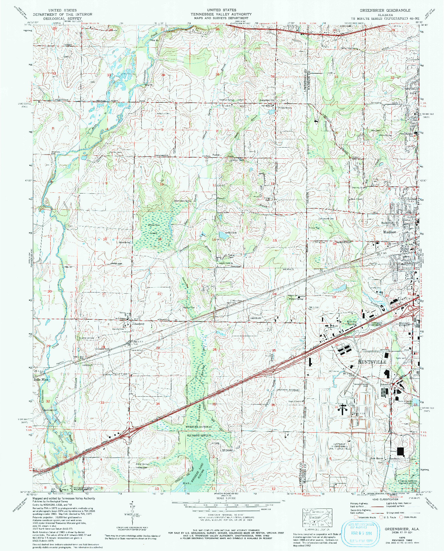 USGS 1:24000-SCALE QUADRANGLE FOR GREENBRIER, AL 1975