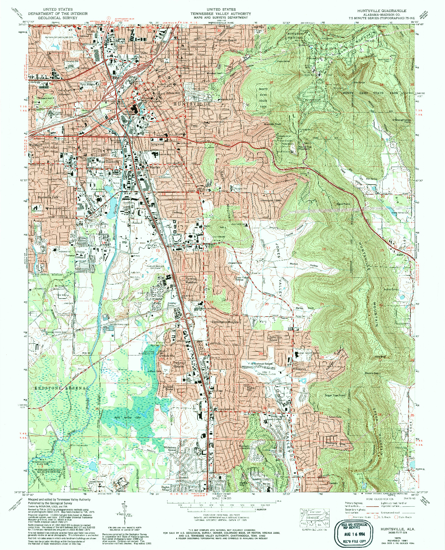 USGS 1:24000-SCALE QUADRANGLE FOR HUNTSVILLE, AL 1975