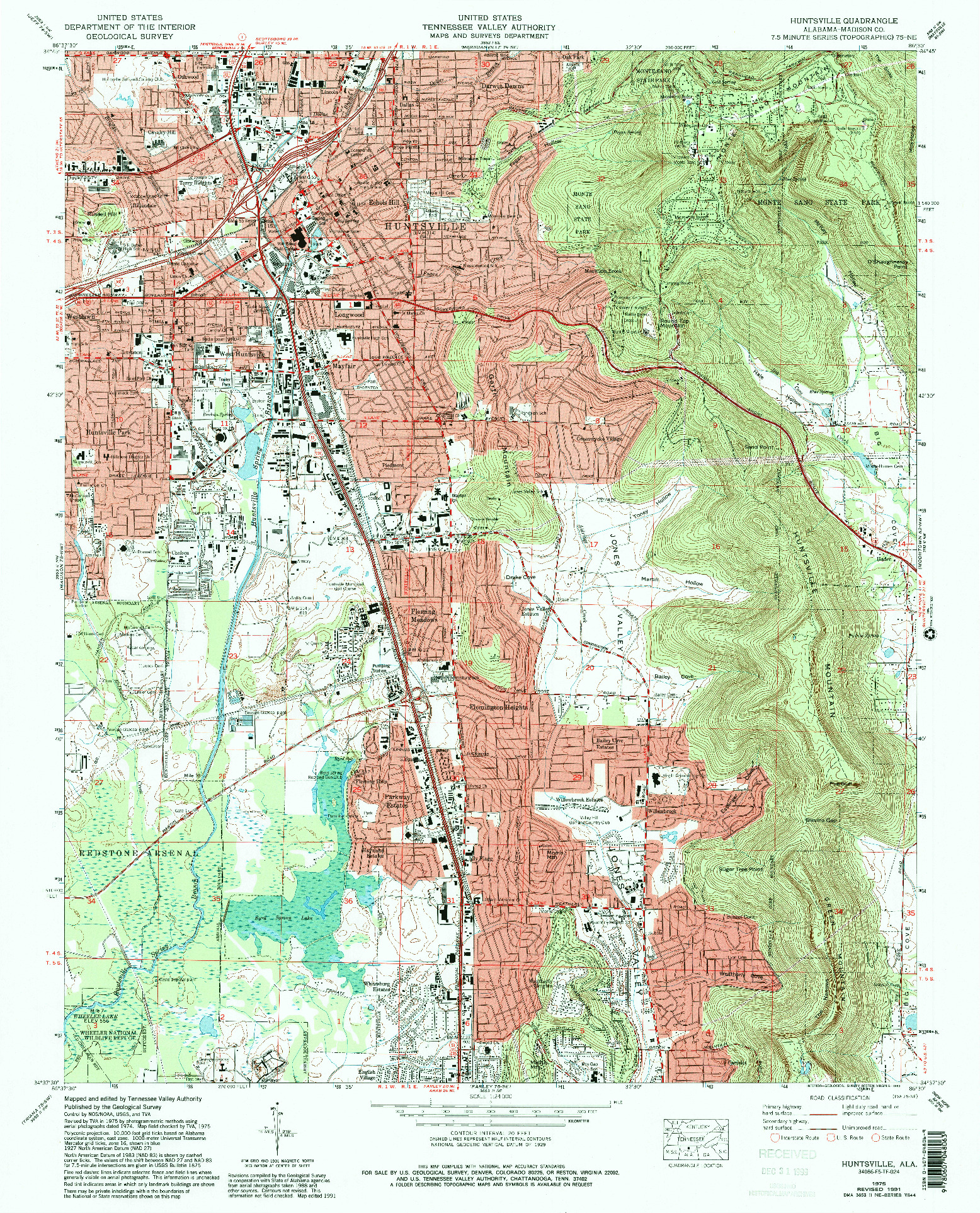 USGS 1:24000-SCALE QUADRANGLE FOR HUNTSVILLE, AL 1975