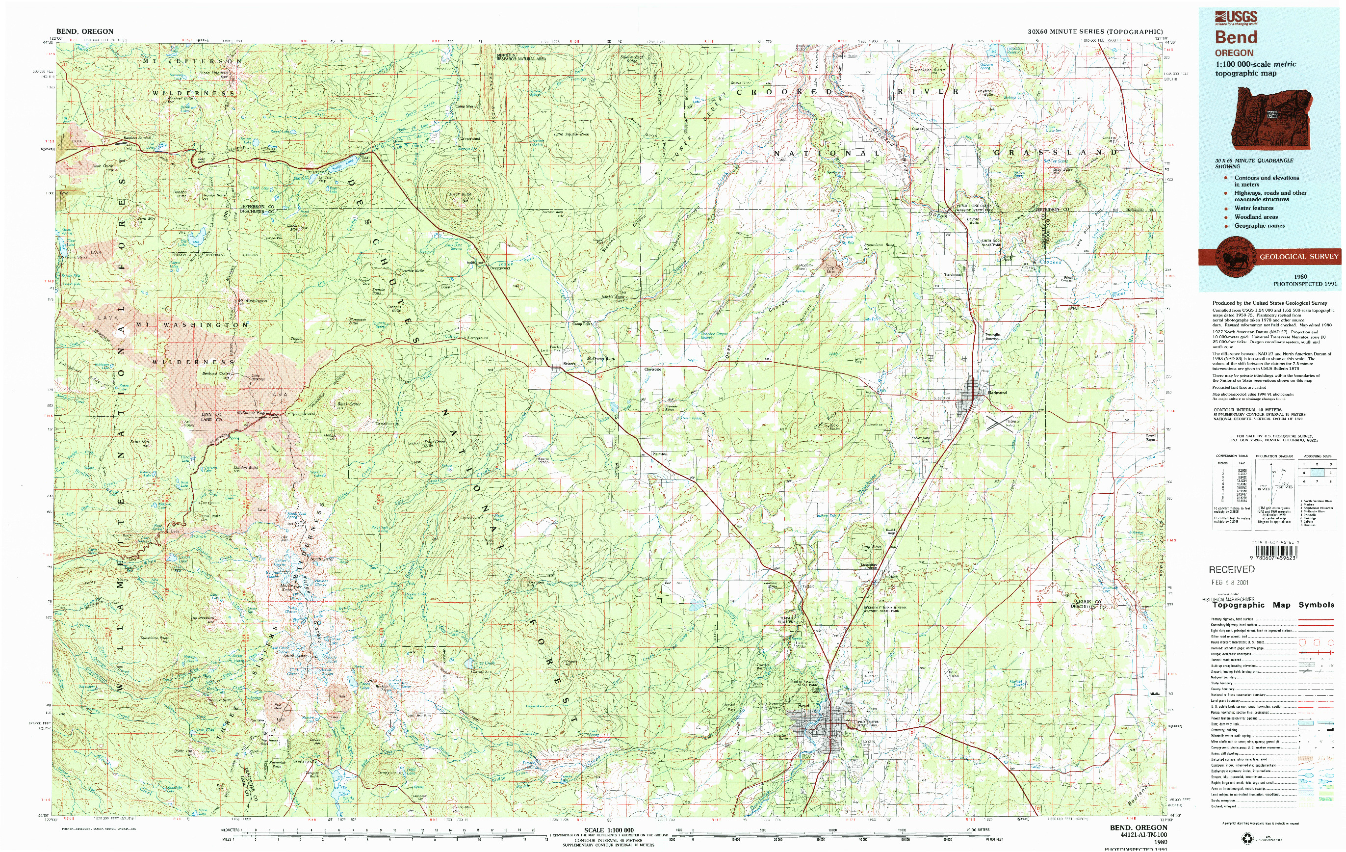 USGS 1:100000-SCALE QUADRANGLE FOR BEND, OR 1980