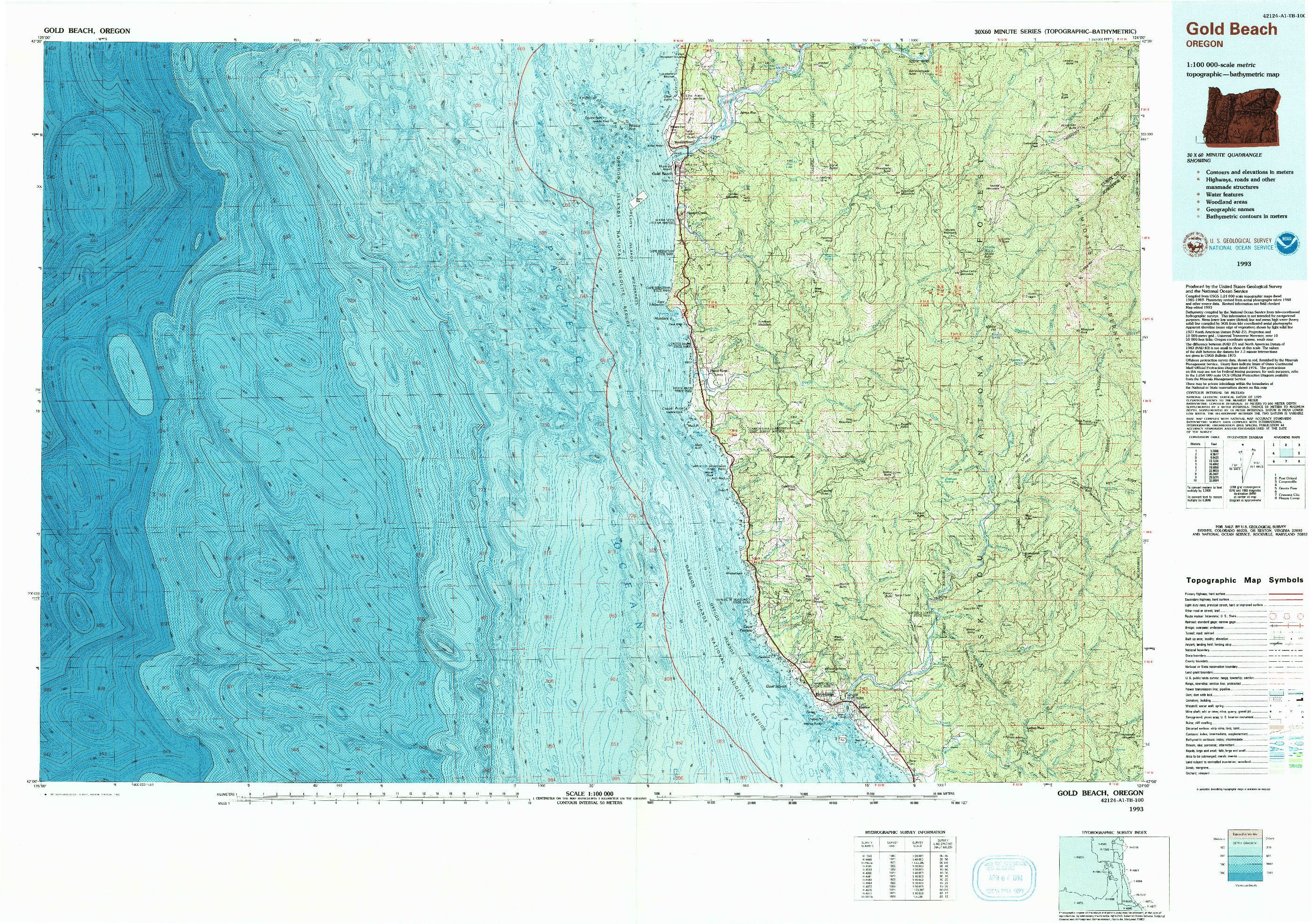 USGS 1:100000-SCALE QUADRANGLE FOR GOLD BEACH, OR 1993