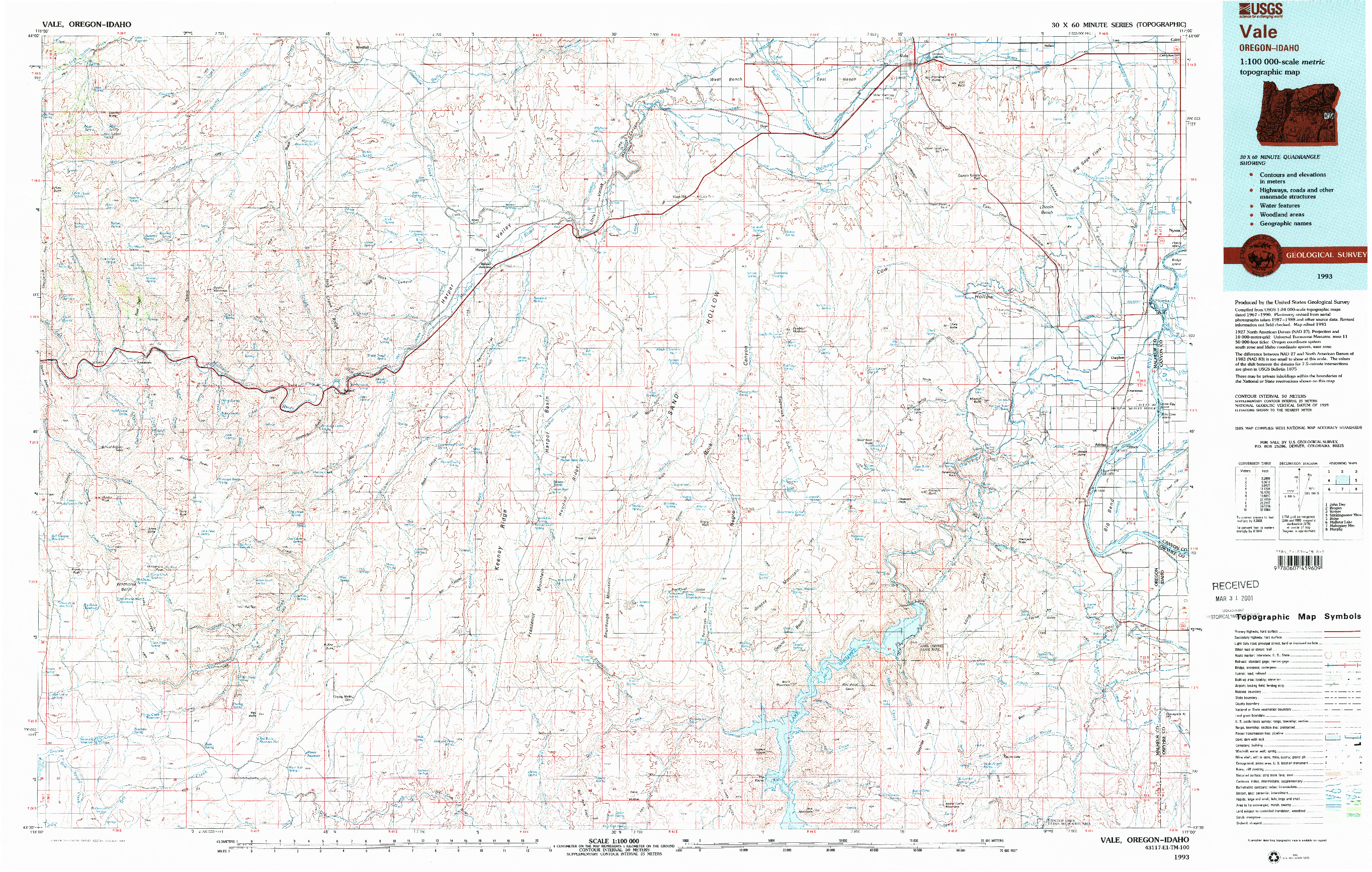 USGS 1:100000-SCALE QUADRANGLE FOR VALE, OR 1993