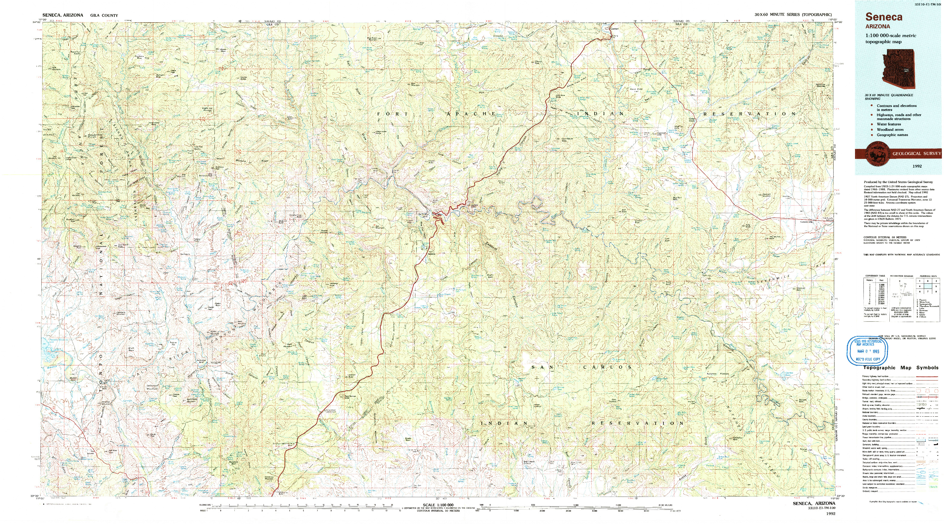 USGS 1:100000-SCALE QUADRANGLE FOR SENECA, AZ 1992