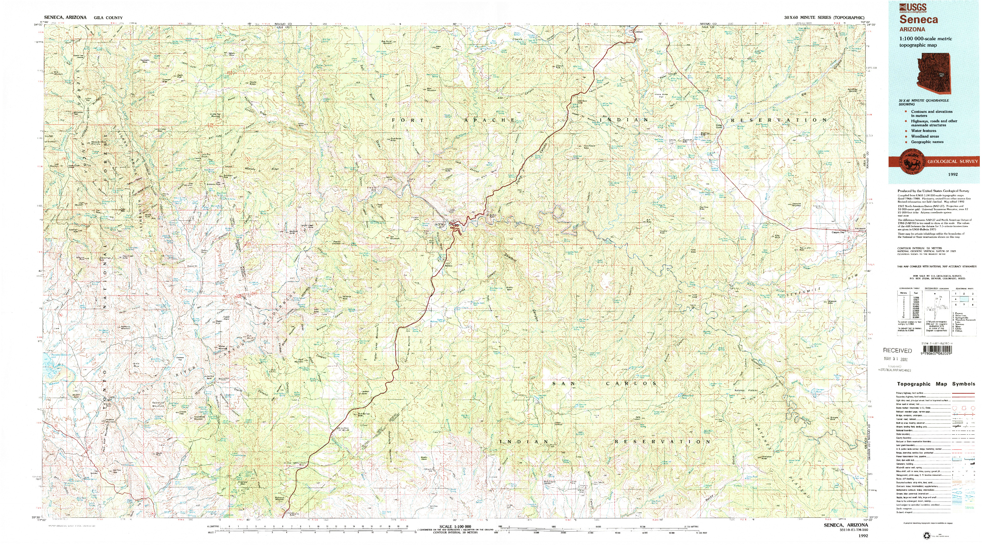 USGS 1:100000-SCALE QUADRANGLE FOR SENECA, AZ 1992