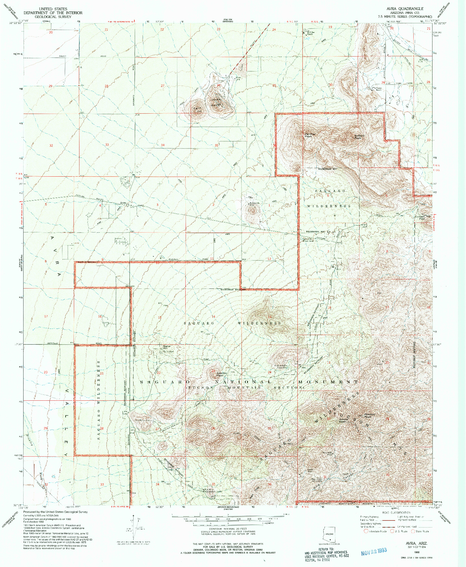 USGS 1:24000-SCALE QUADRANGLE FOR AVRA, AZ 1968
