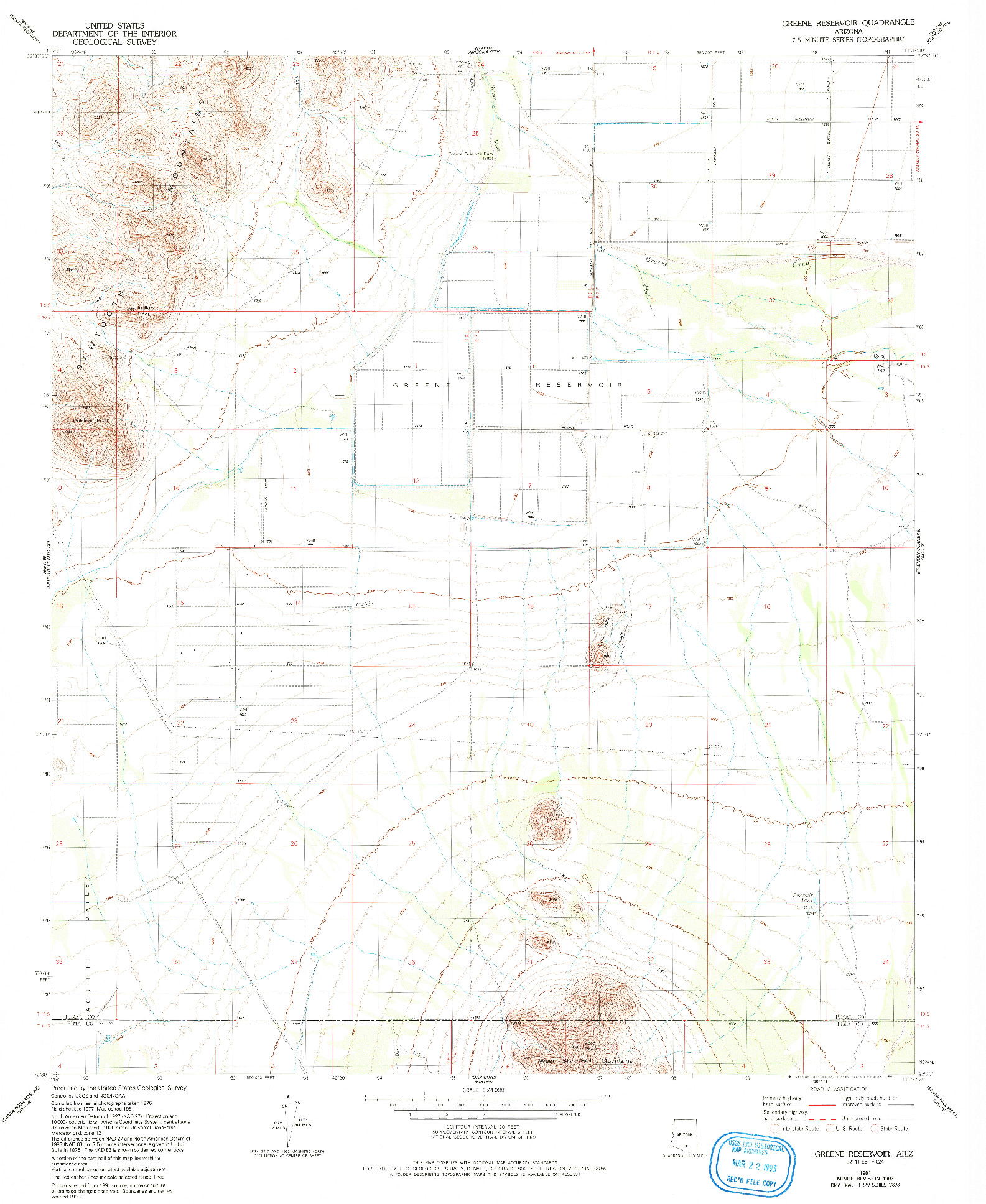 USGS 1:24000-SCALE QUADRANGLE FOR GREENE RESERVOIR, AZ 1981