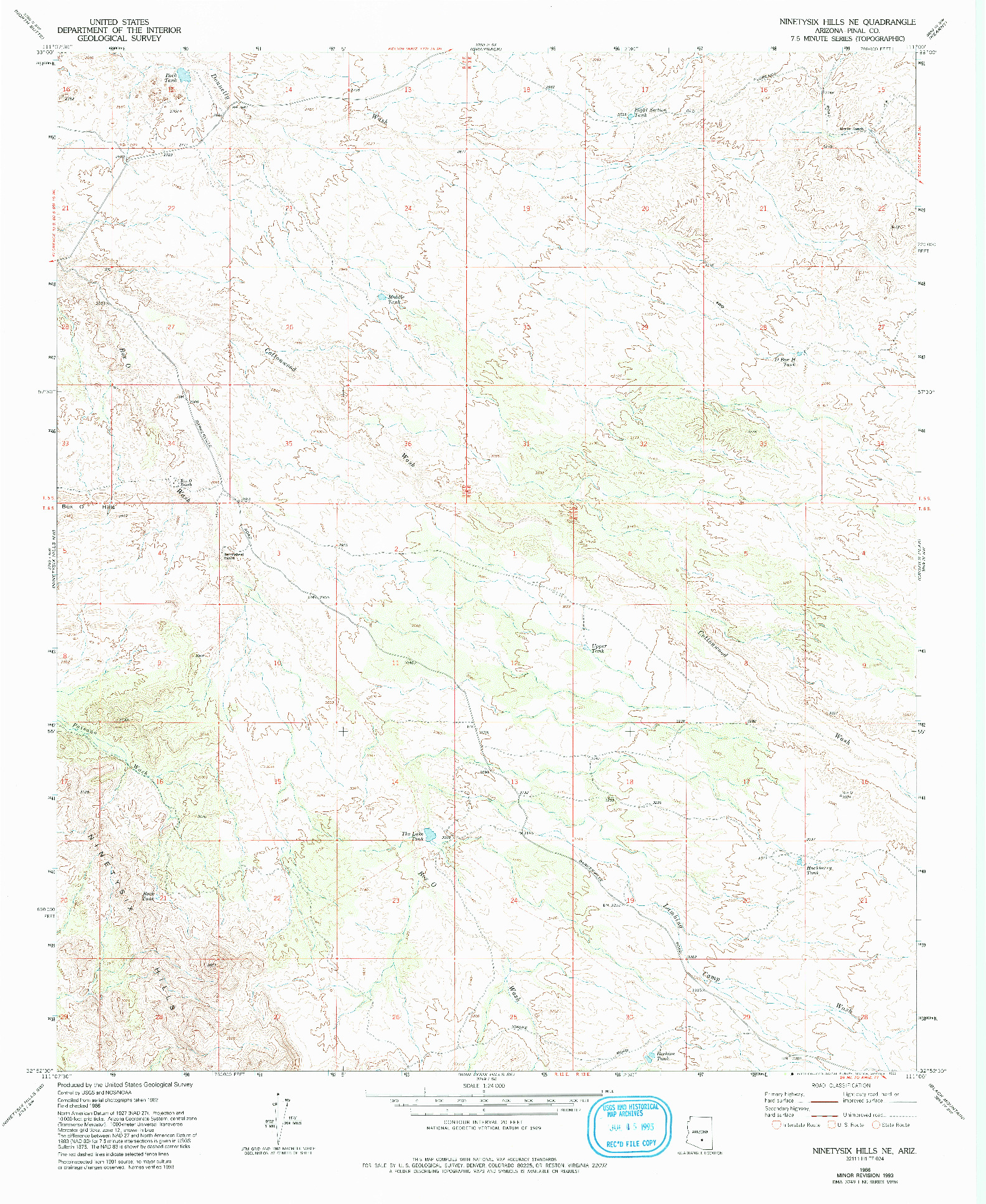 USGS 1:24000-SCALE QUADRANGLE FOR NINETYSIX HILLS NE, AZ 1966