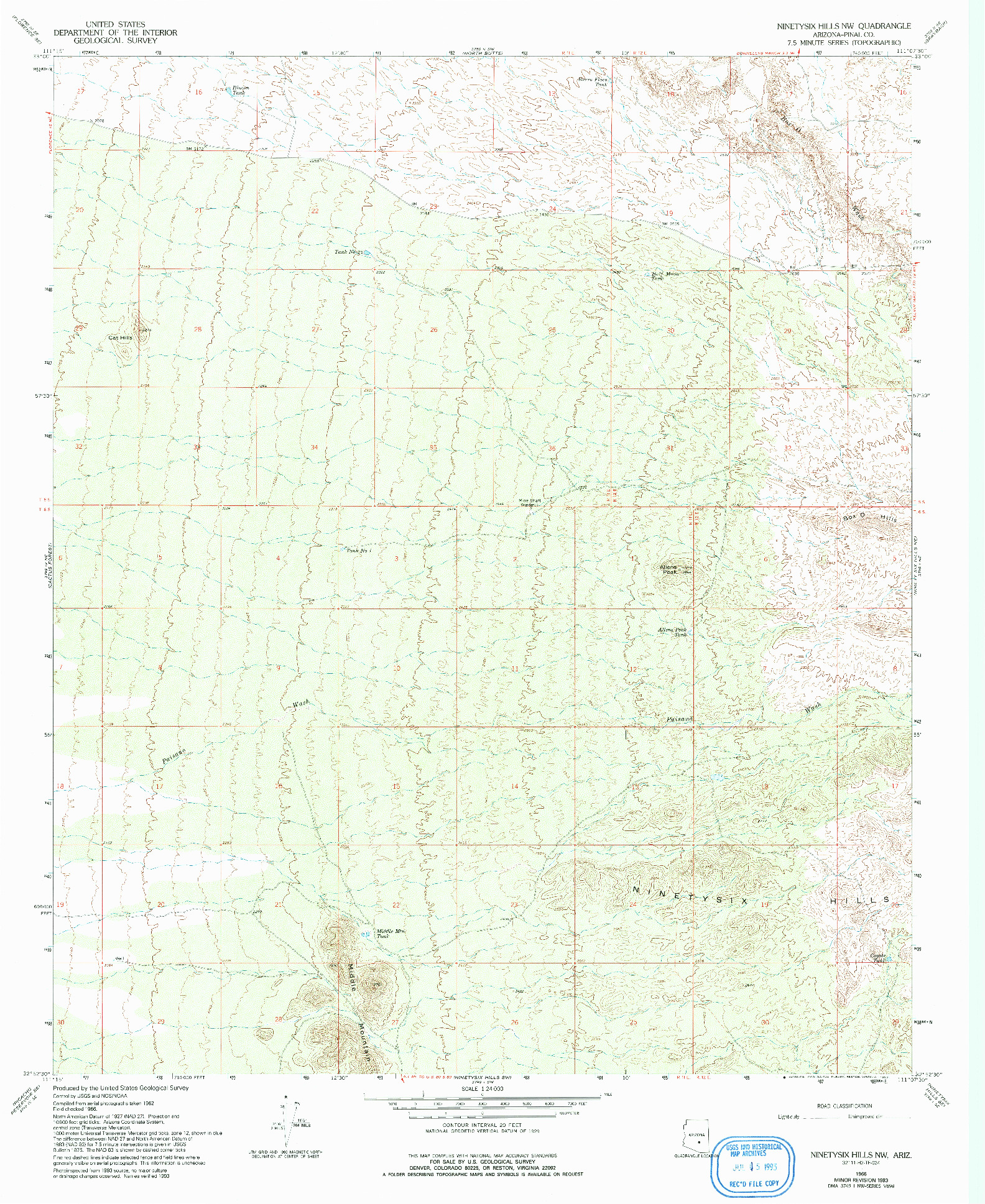USGS 1:24000-SCALE QUADRANGLE FOR NINETYSIX HILLS NW, AZ 1966
