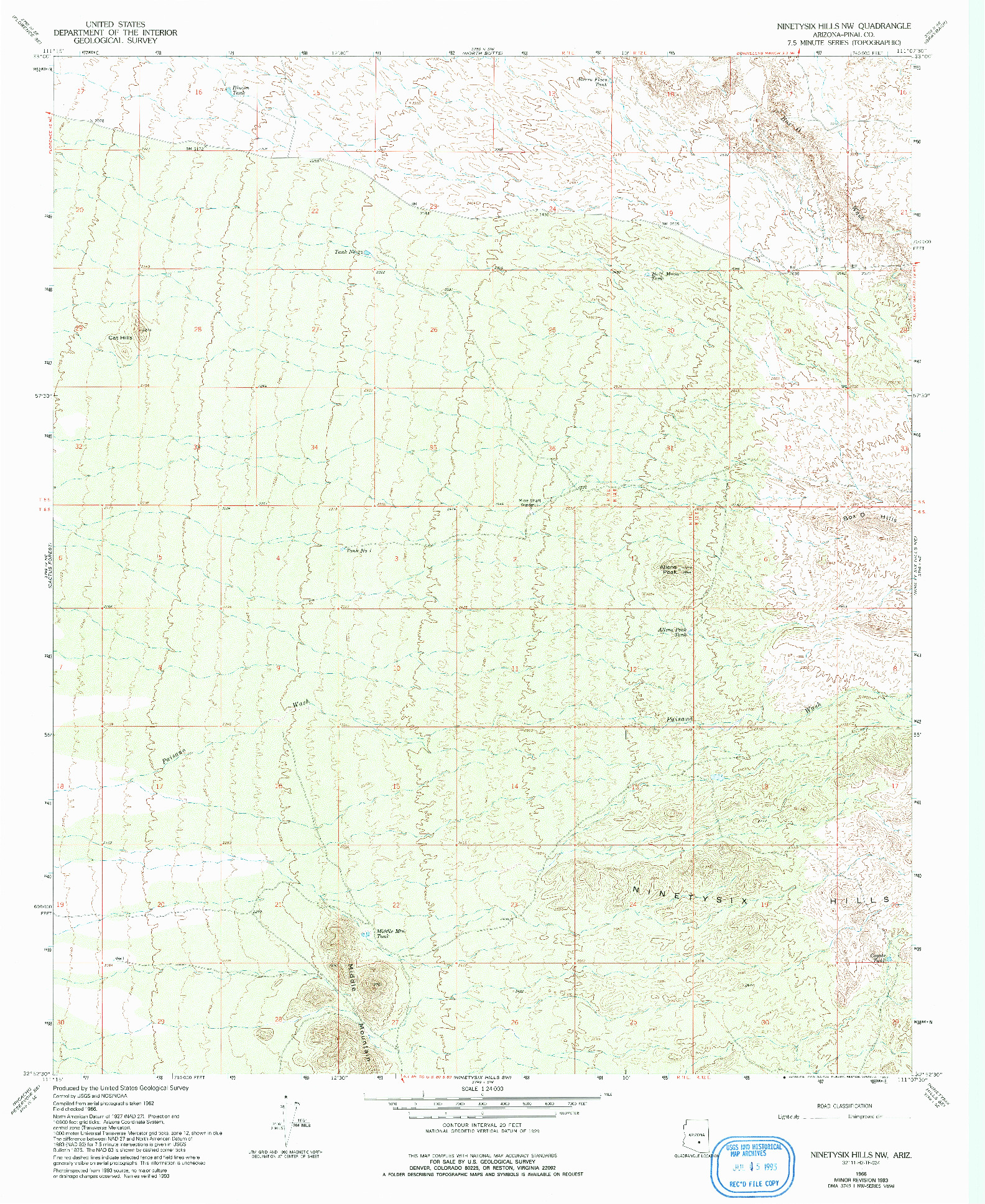 USGS 1:24000-SCALE QUADRANGLE FOR NINETYSIX HILLS NW, AZ 1966