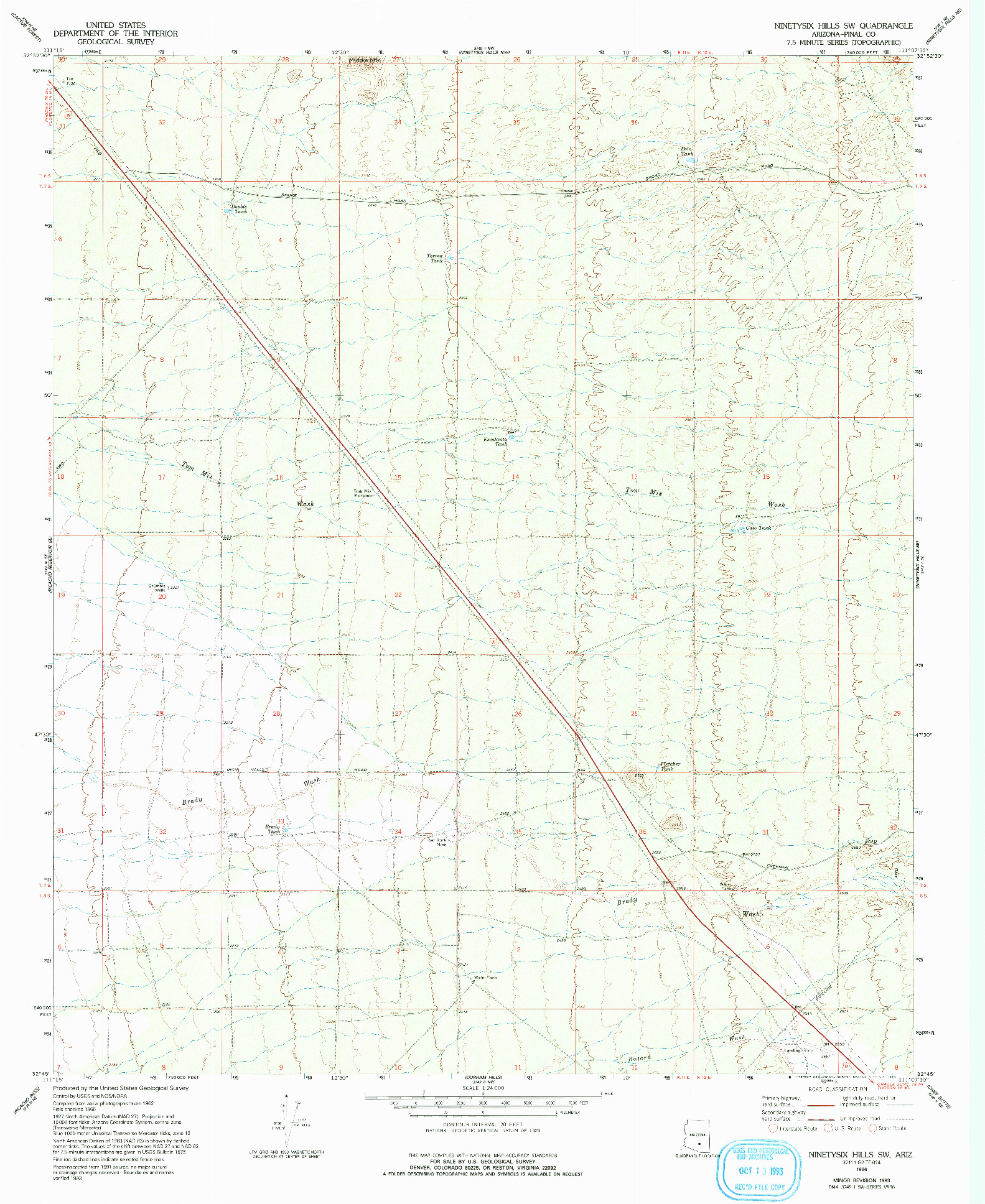 USGS 1:24000-SCALE QUADRANGLE FOR NINETYSIX HILLS SW, AZ 1966