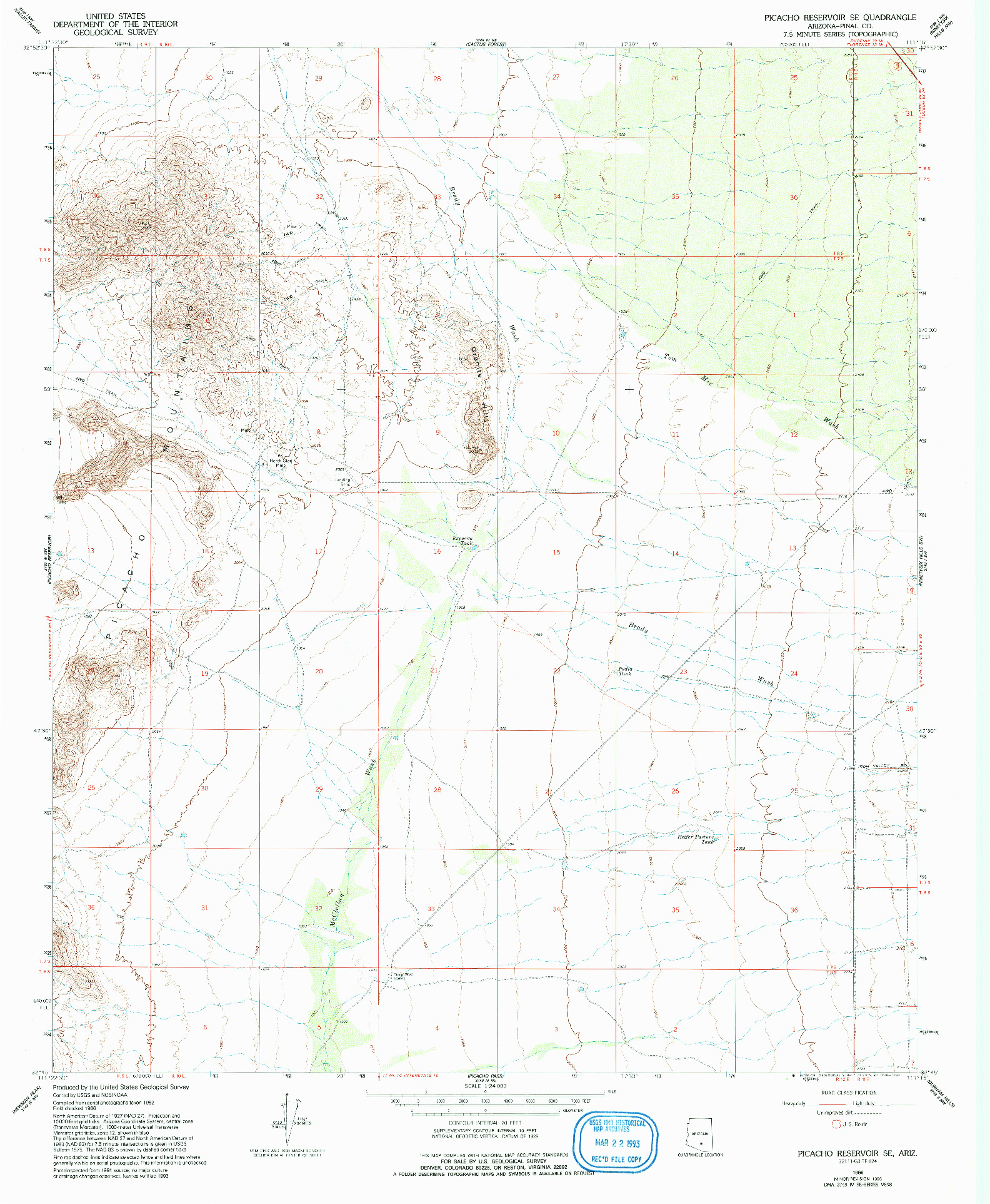 USGS 1:24000-SCALE QUADRANGLE FOR PICACHO RESERVOIR SE, AZ 1966