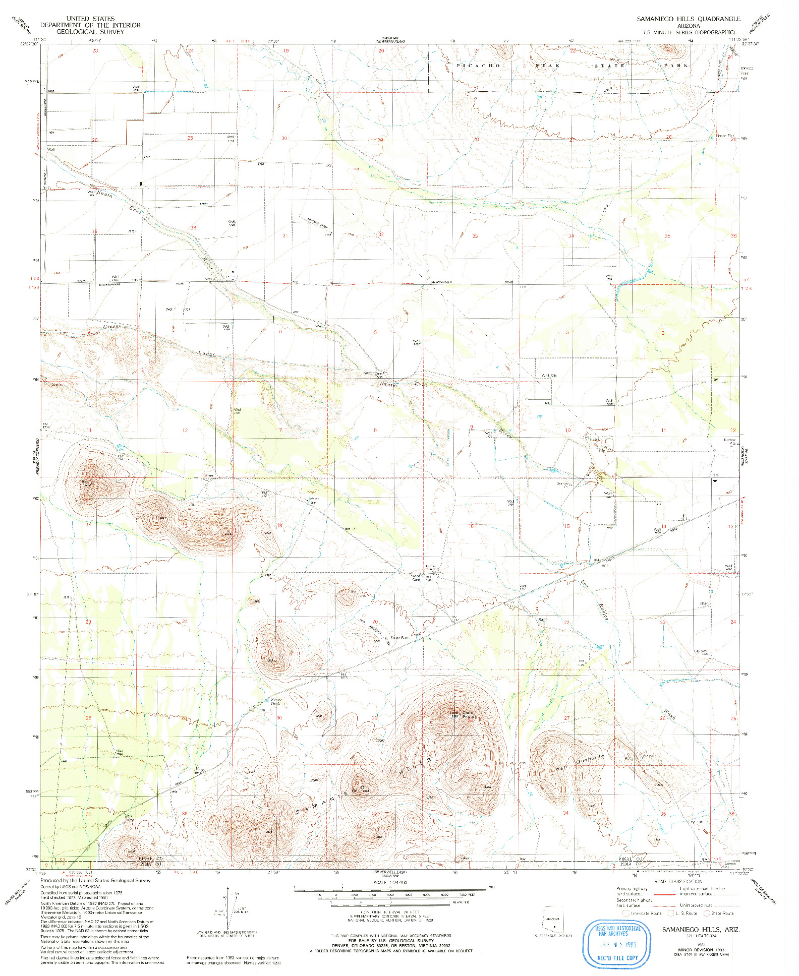 USGS 1:24000-SCALE QUADRANGLE FOR SAMANIEGO HILLS, AZ 1981