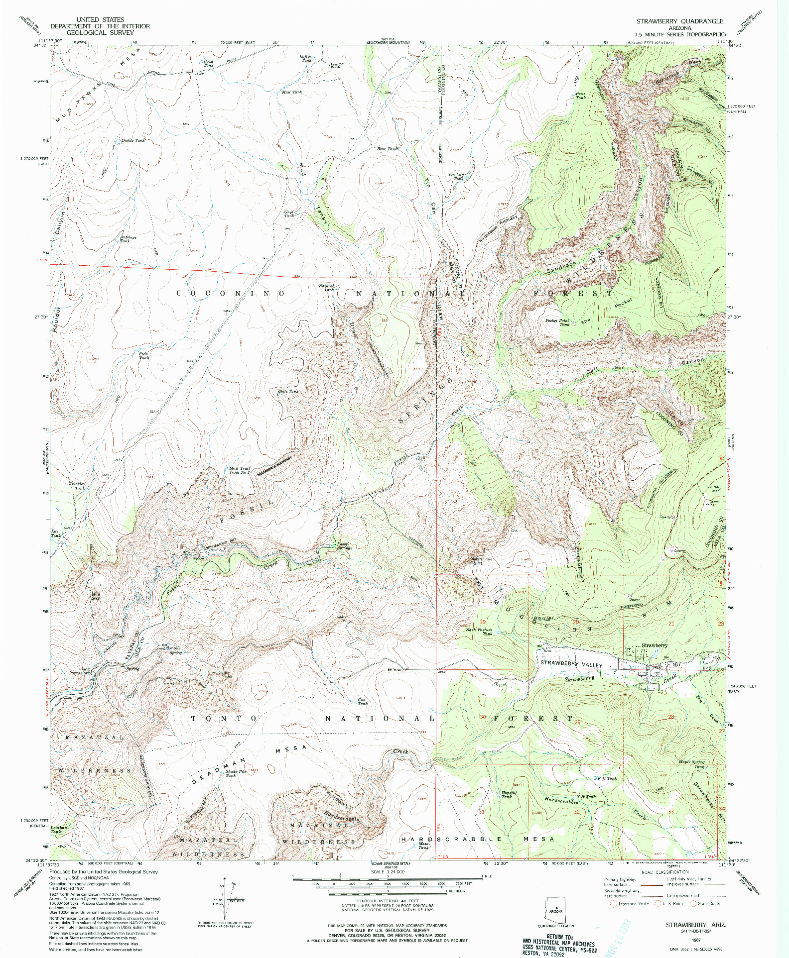 USGS 1:24000-SCALE QUADRANGLE FOR STRAWBERRY, AZ 1967