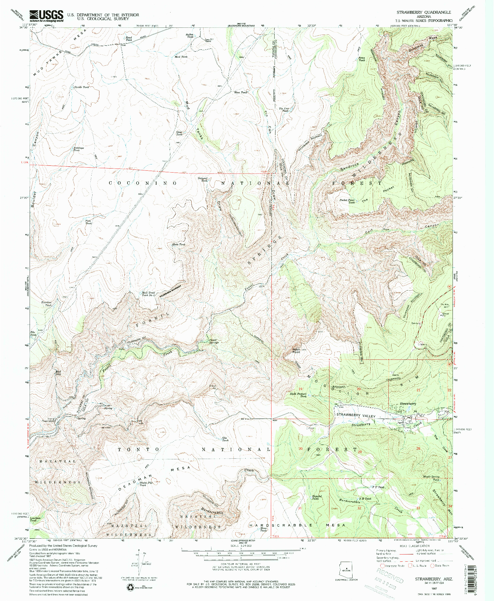USGS 1:24000-SCALE QUADRANGLE FOR STRAWBERRY, AZ 1967